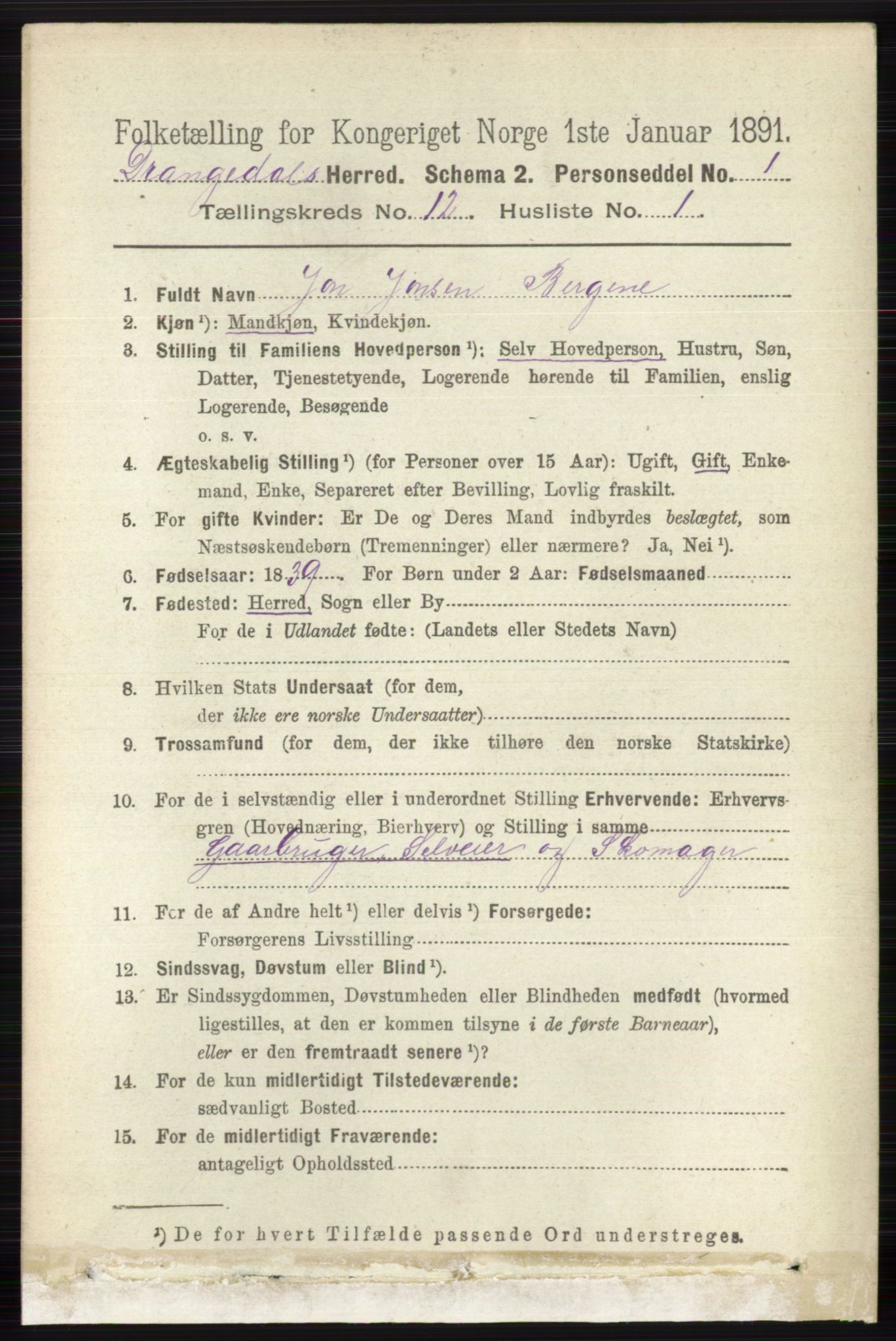 RA, 1891 census for 0817 Drangedal, 1891, p. 4361