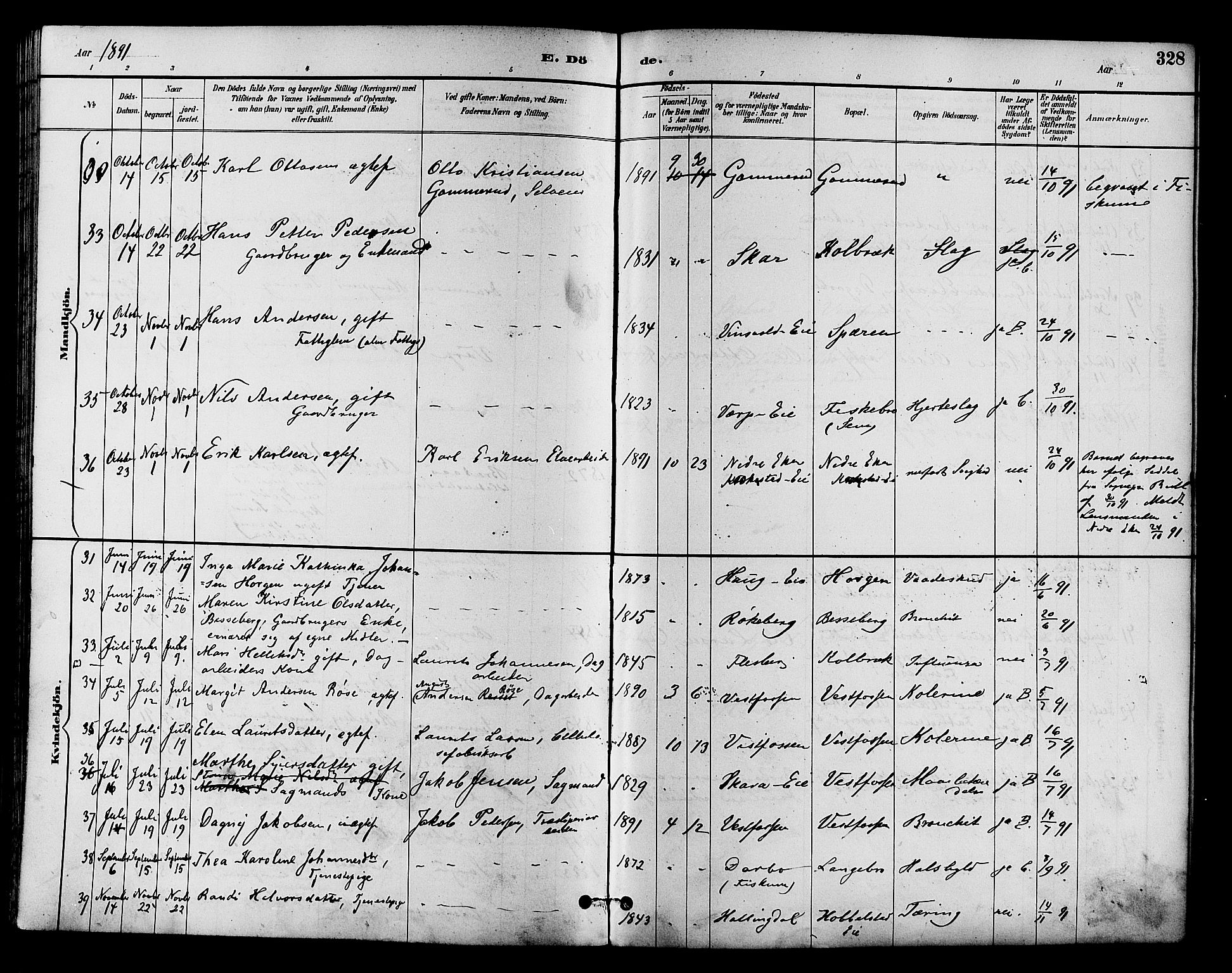 Eiker kirkebøker, AV/SAKO-A-4/F/Fb/L0002: Parish register (official) no. II 2, 1889-1896, p. 328