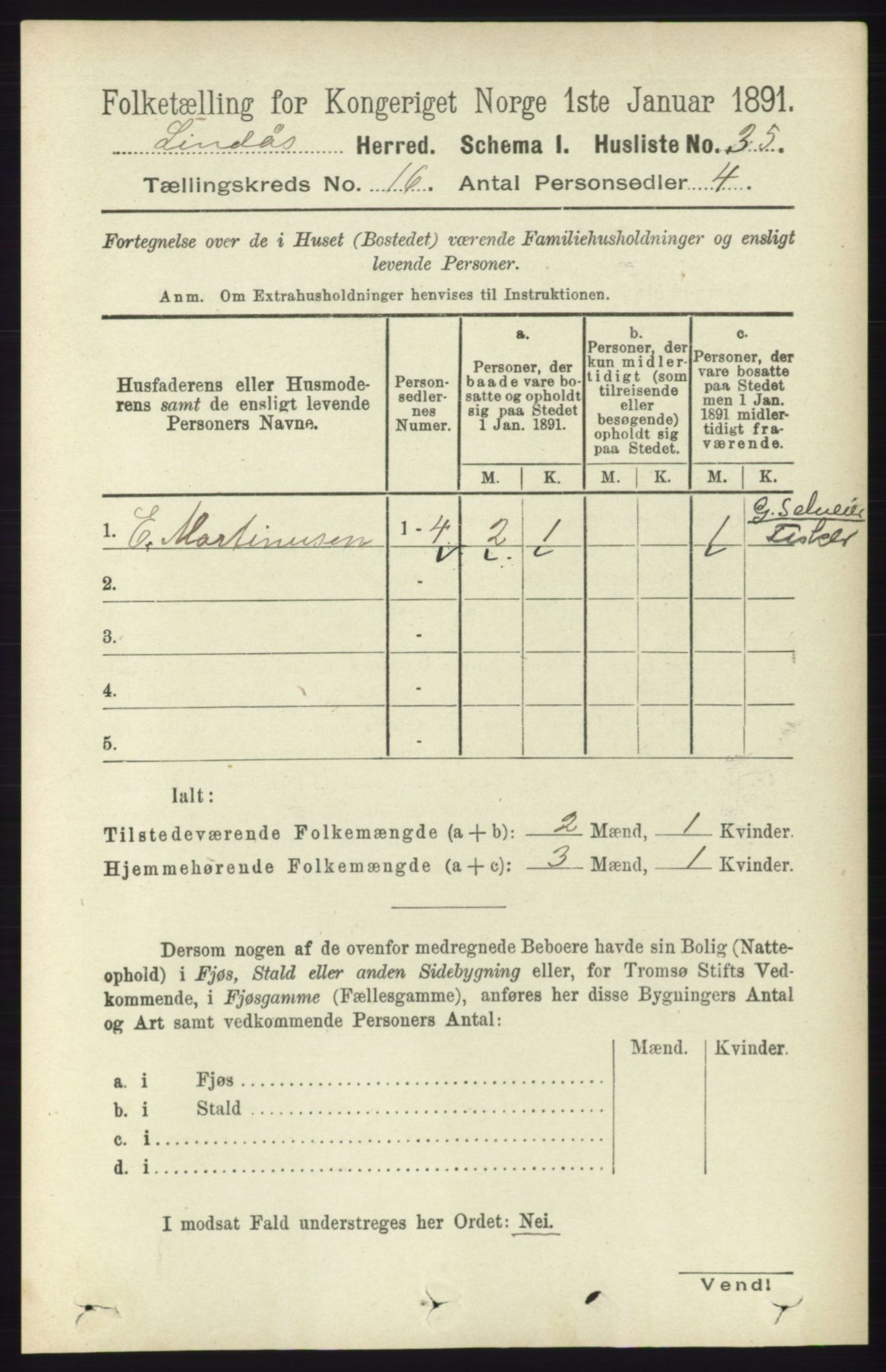 RA, 1891 census for 1263 Lindås, 1891, p. 5675