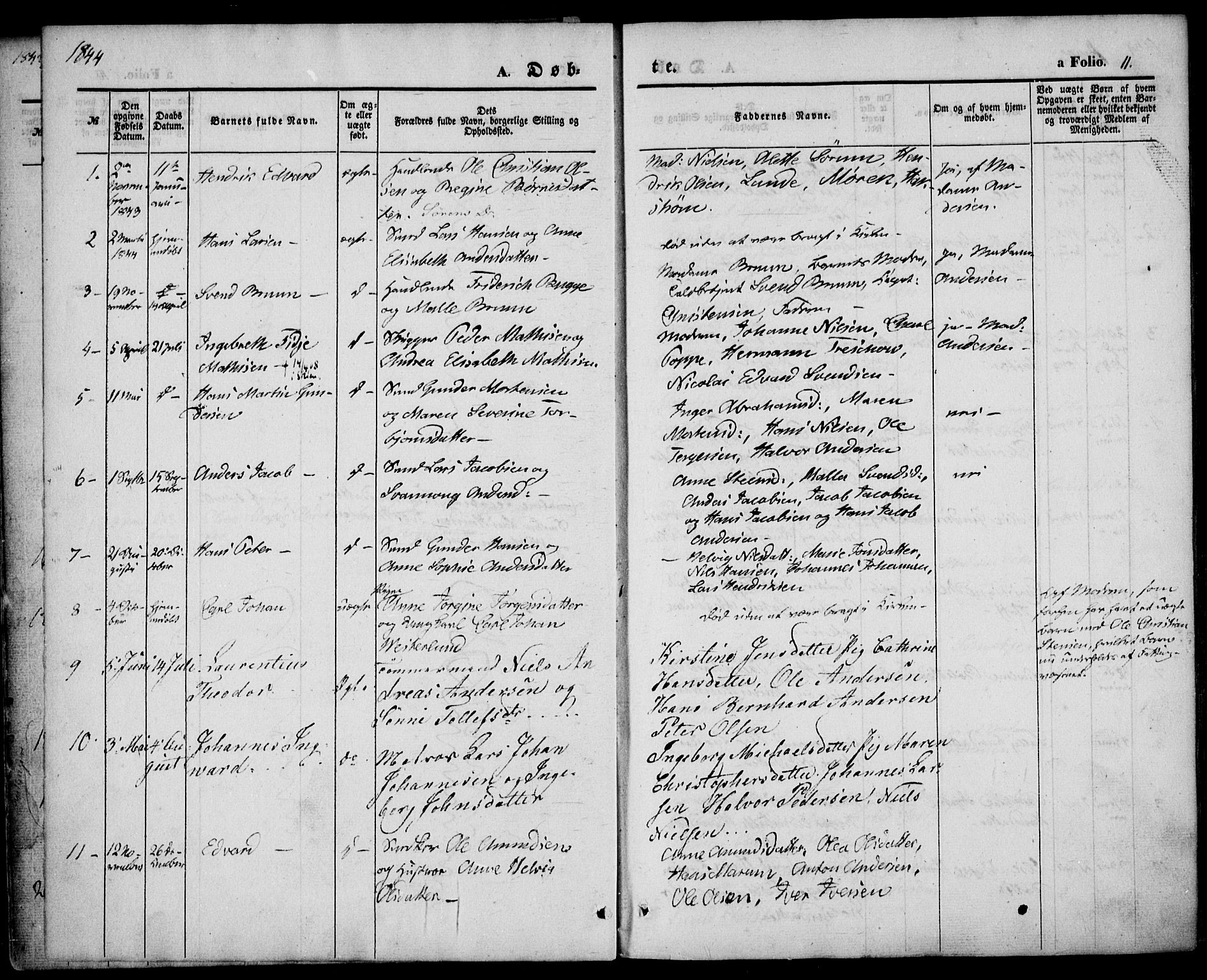 Larvik kirkebøker, AV/SAKO-A-352/F/Fb/L0003: Parish register (official) no. II 3, 1842-1856, p. 11