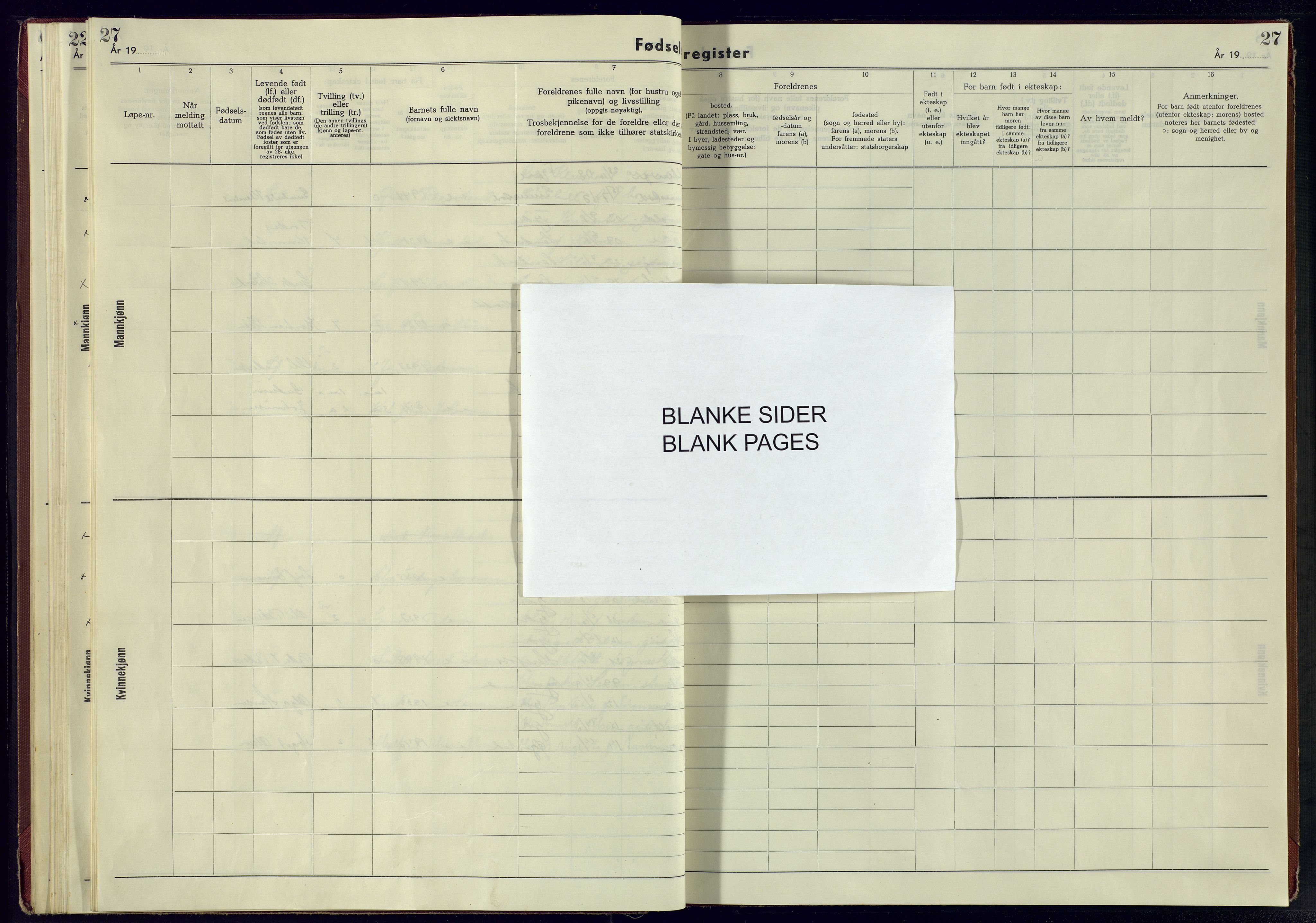 Fjære sokneprestkontor, SAK/1111-0011/J/Je/L0001: Birth register no. 1, 1943-1945