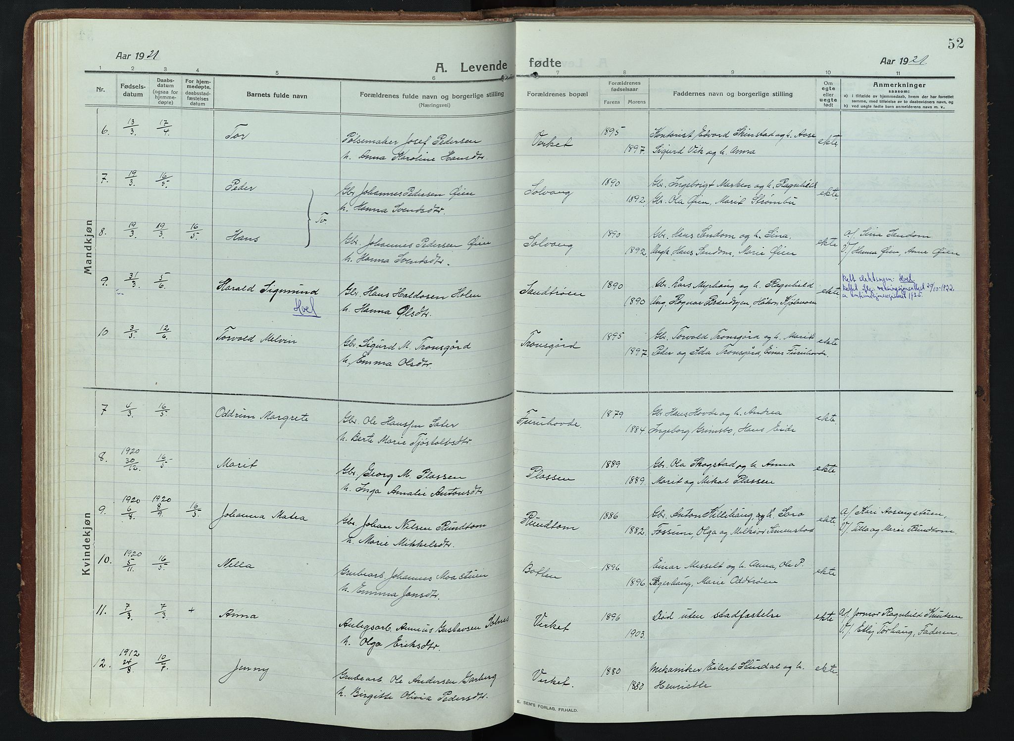 Alvdal prestekontor, AV/SAH-PREST-060/H/Ha/Haa/L0005: Parish register (official) no. 5, 1913-1930, p. 52