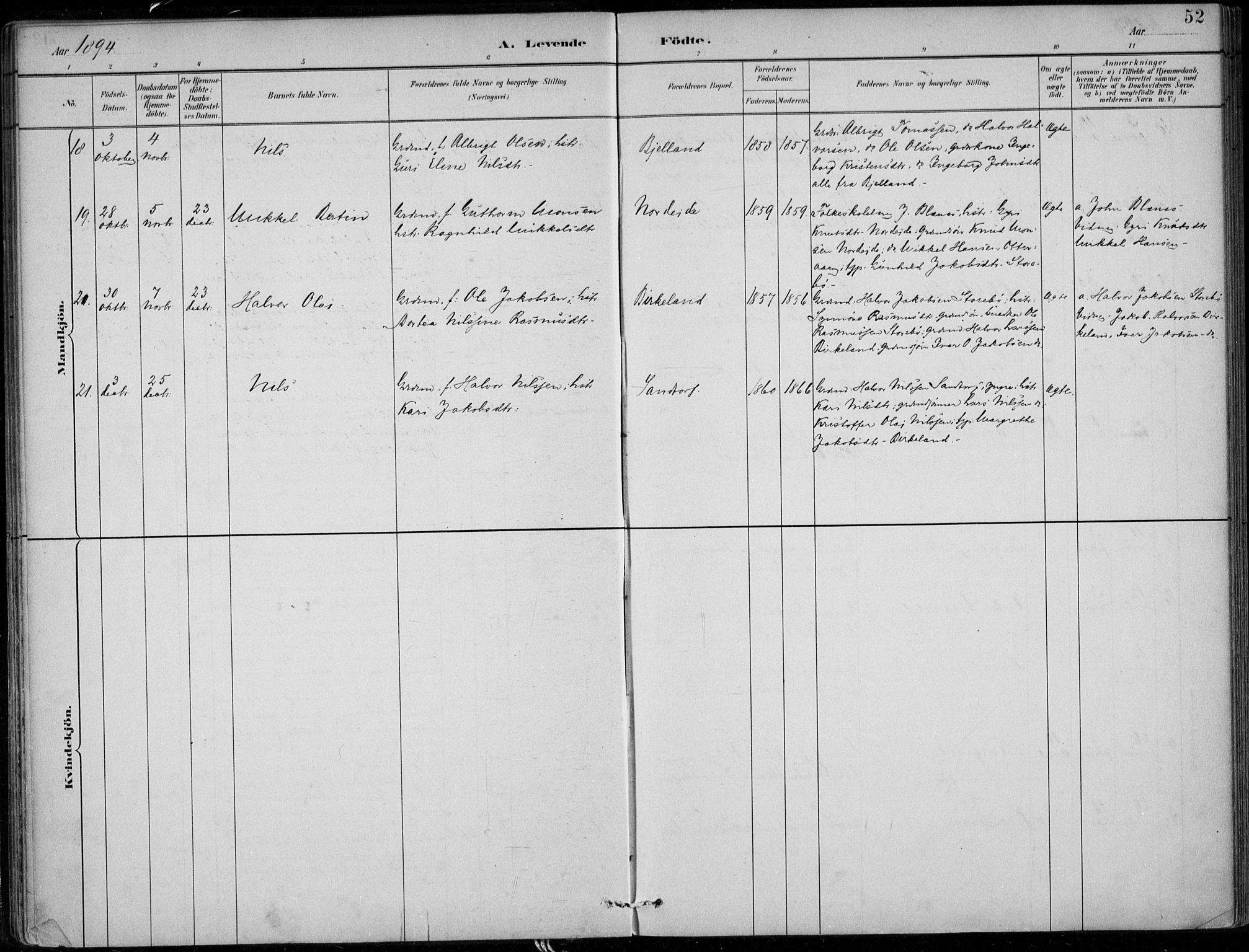 Sund sokneprestembete, SAB/A-99930: Parish register (official) no. C  1, 1882-1899, p. 52