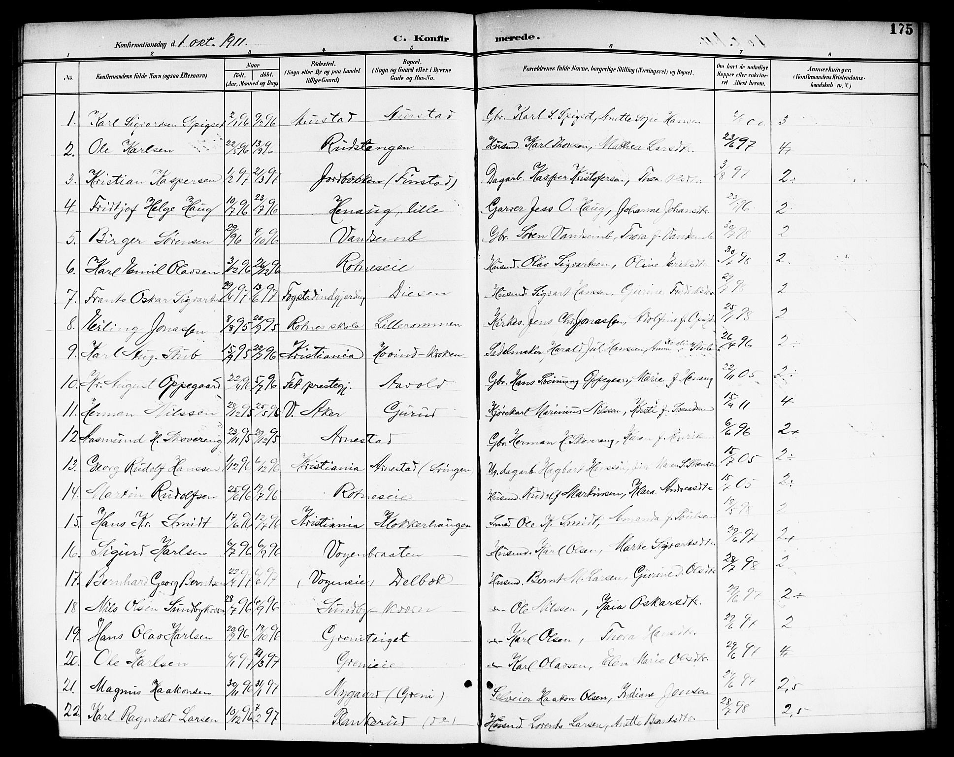 Nes prestekontor Kirkebøker, SAO/A-10410/G/Ga/L0002: Parish register (copy) no. I 2, 1901-1912, p. 175