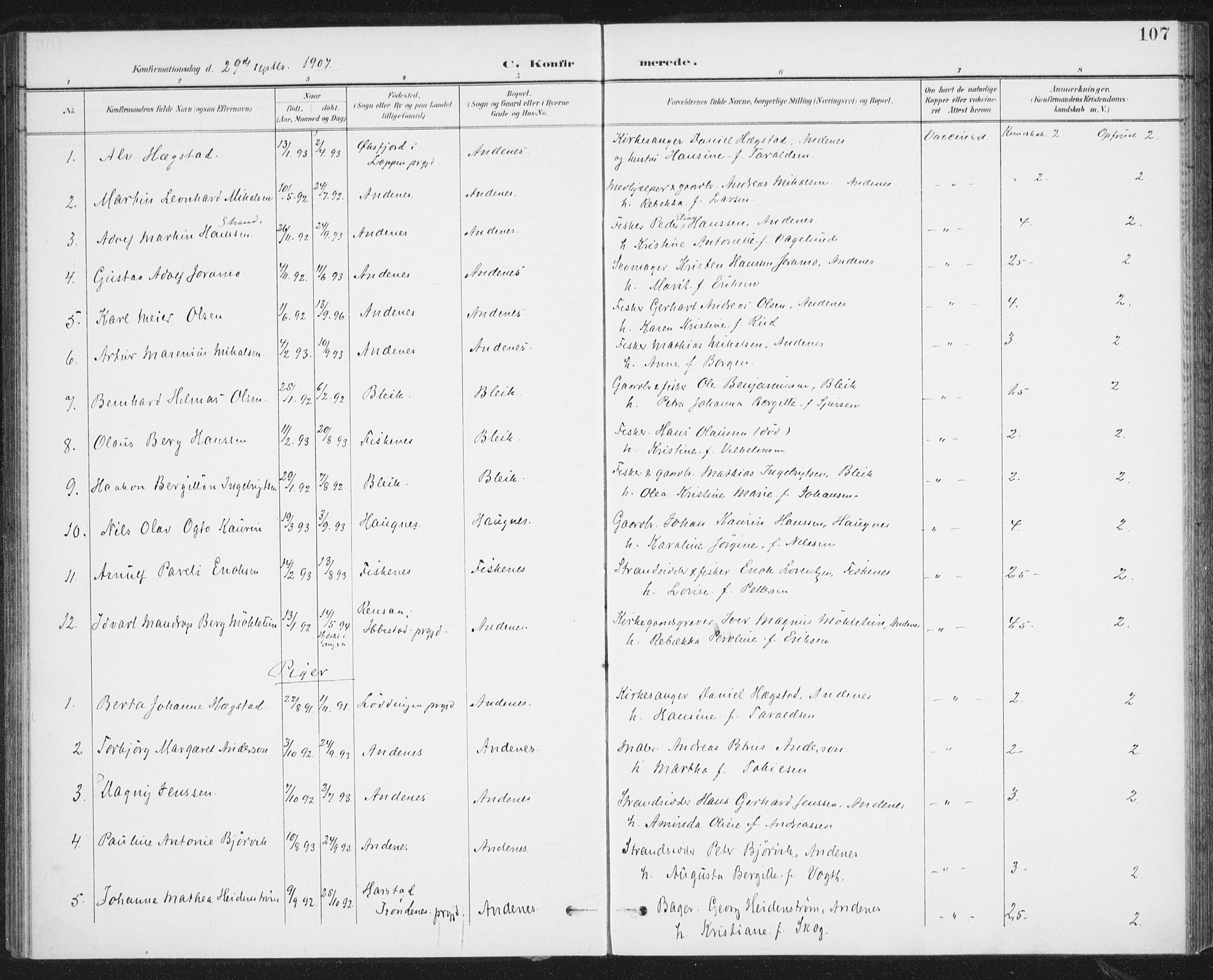 Ministerialprotokoller, klokkerbøker og fødselsregistre - Nordland, SAT/A-1459/899/L1437: Parish register (official) no. 899A05, 1897-1908, p. 107