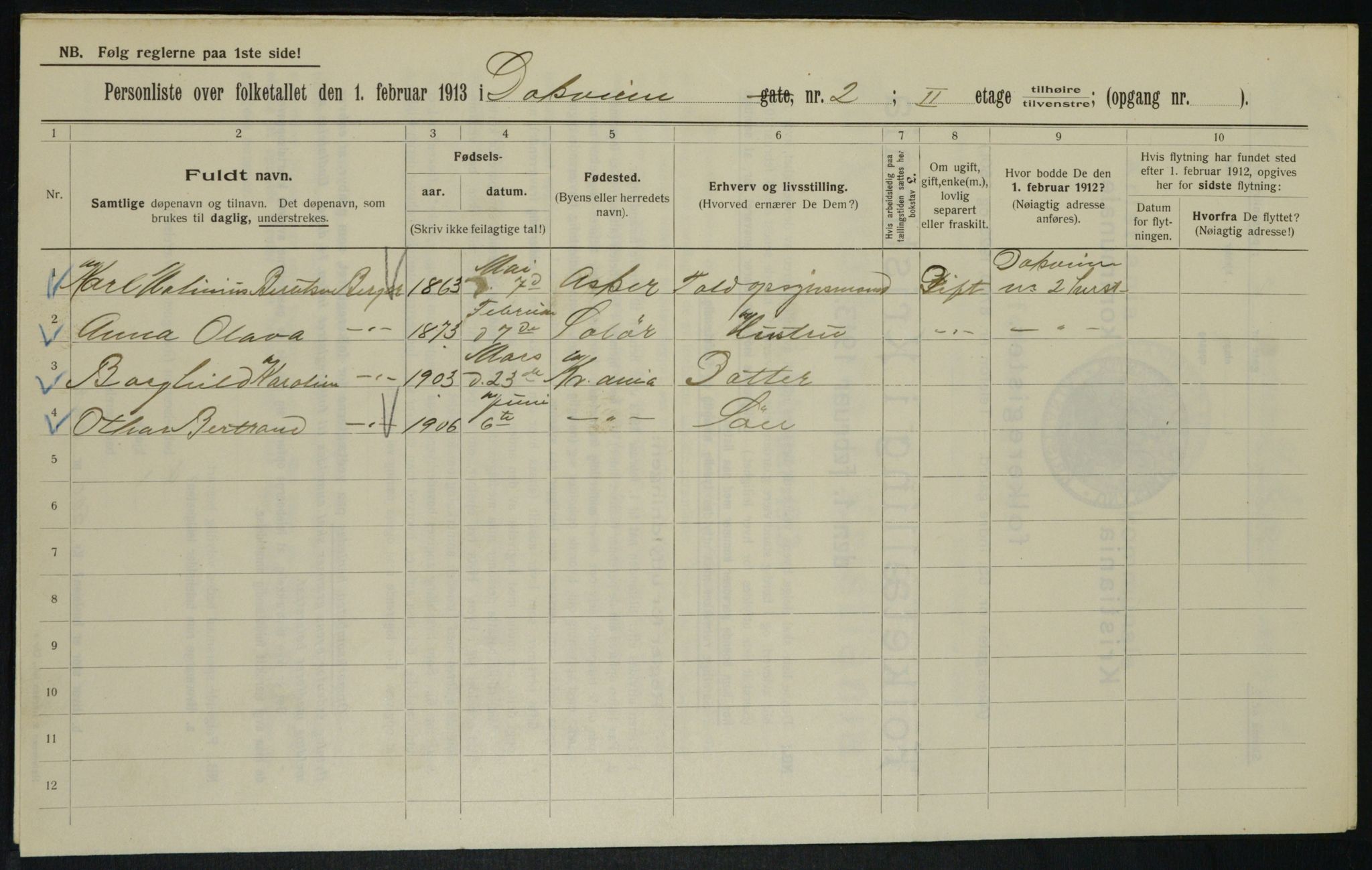 OBA, Municipal Census 1913 for Kristiania, 1913, p. 15891