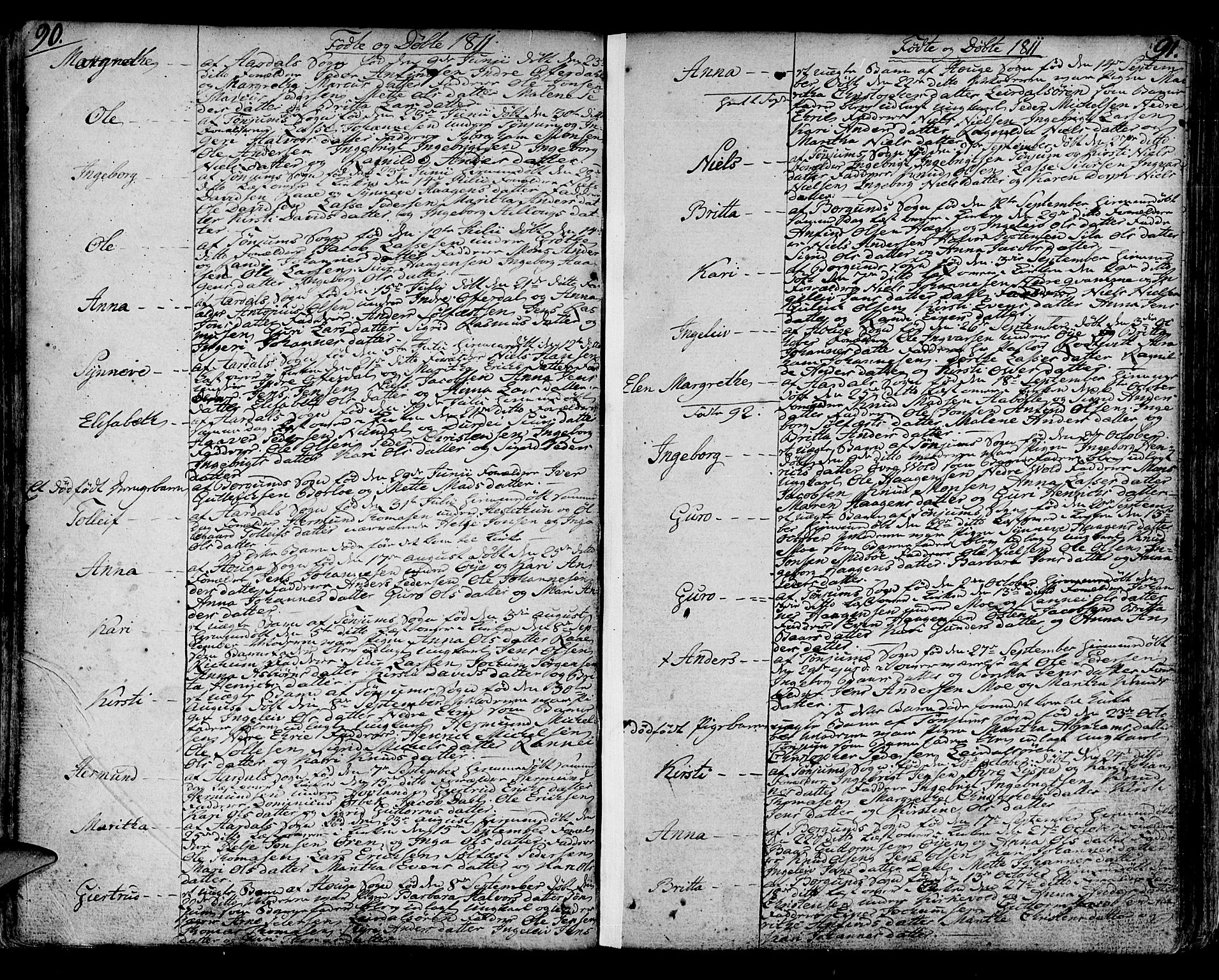 Lærdal sokneprestembete, AV/SAB-A-81201: Parish register (official) no. A 4, 1805-1821, p. 90-91