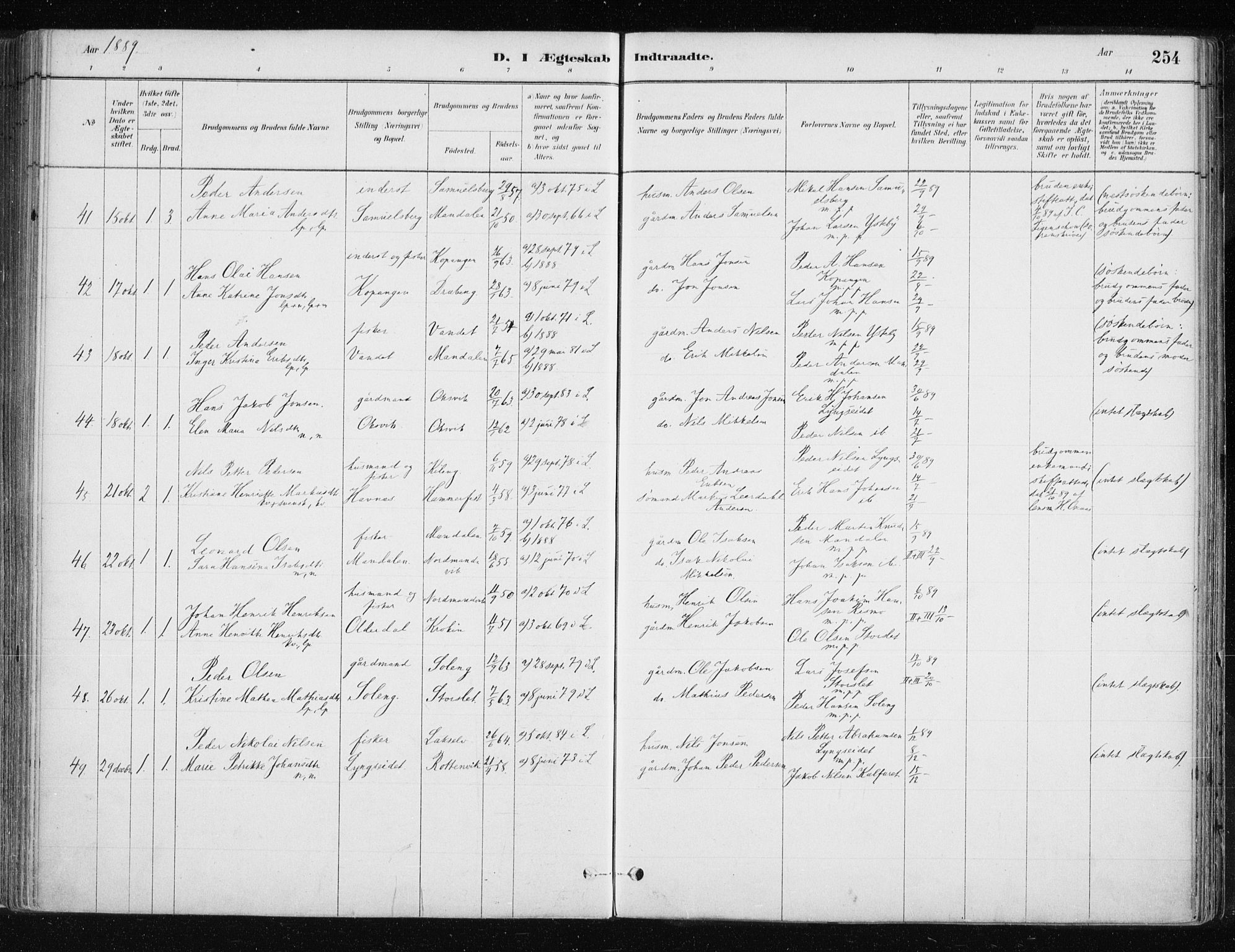 Lyngen sokneprestembete, AV/SATØ-S-1289/H/He/Hea/L0007kirke: Parish register (official) no. 7, 1879-1890, p. 254