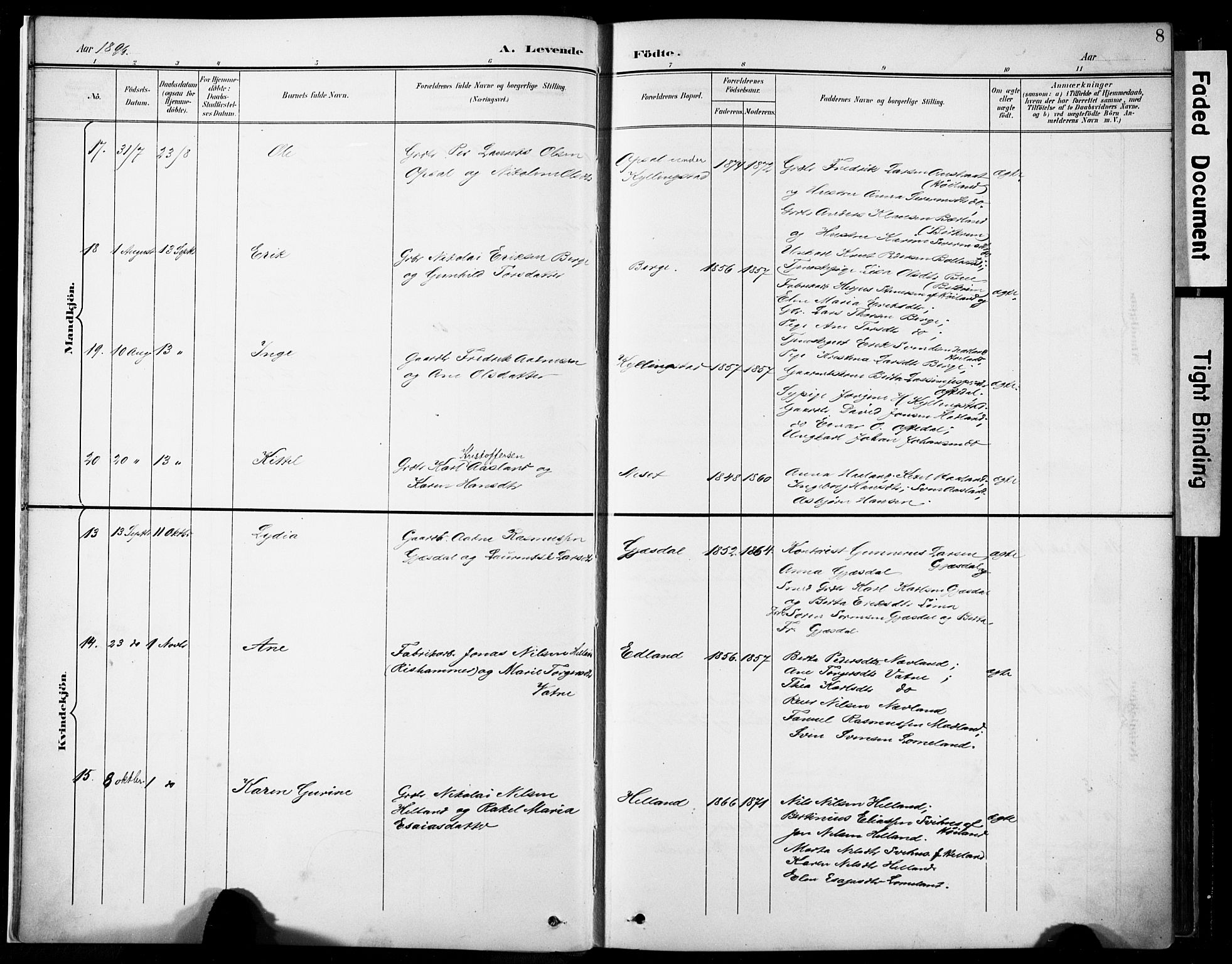 Lye sokneprestkontor, AV/SAST-A-101794/001/30BA/L0012: Parish register (official) no. A 11, 1896-1909, p. 8