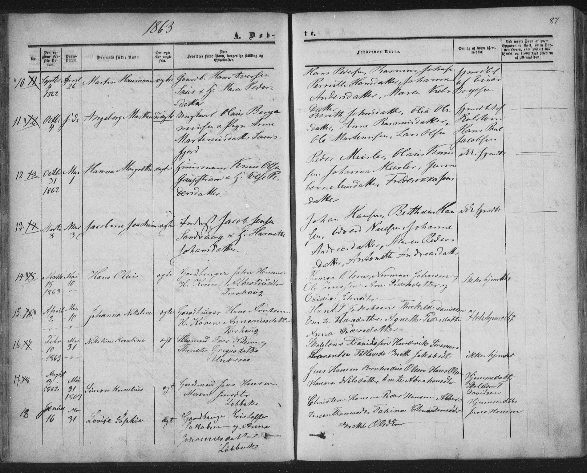 Ministerialprotokoller, klokkerbøker og fødselsregistre - Nordland, AV/SAT-A-1459/855/L0800: Parish register (official) no. 855A08, 1852-1864, p. 87