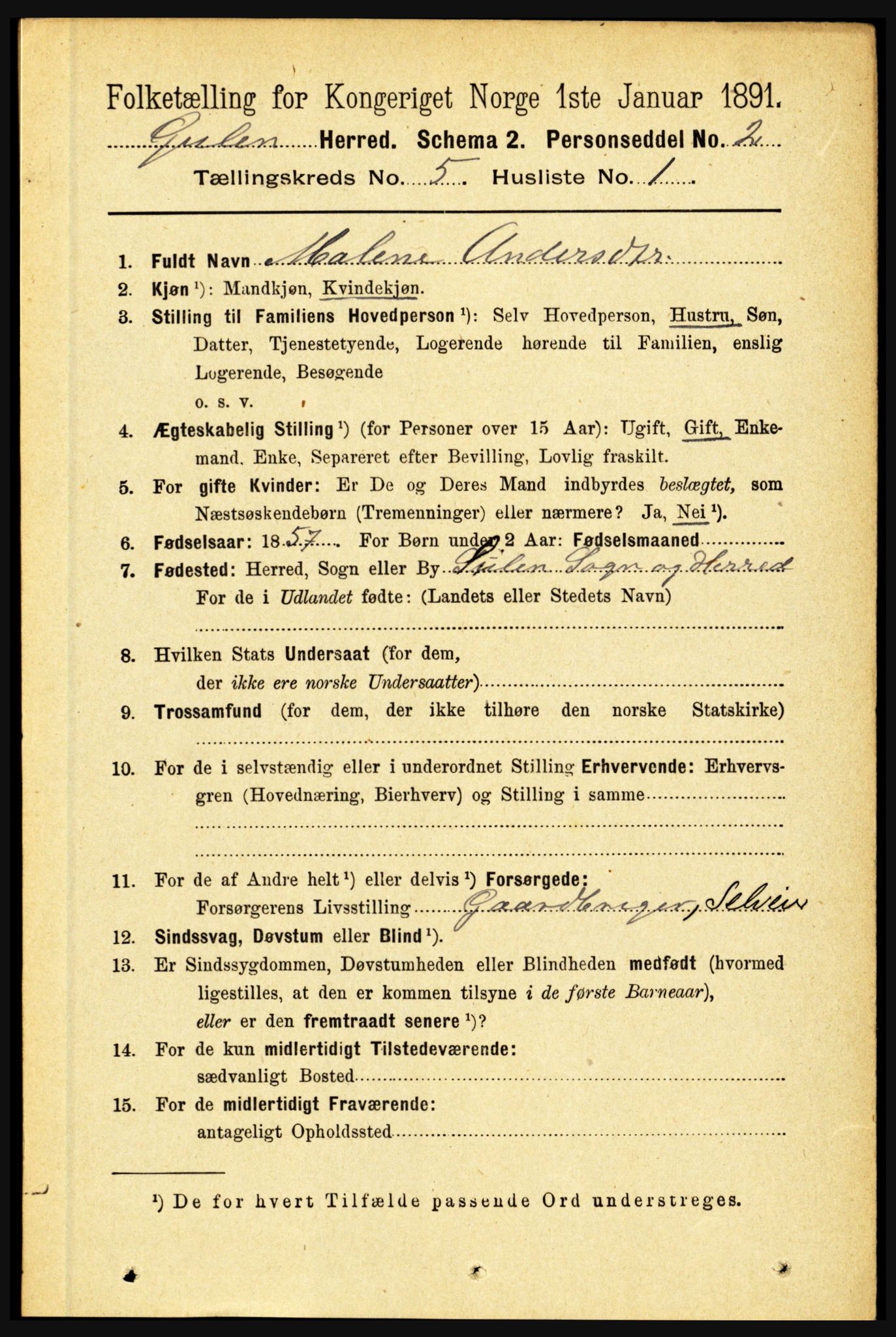 RA, 1891 census for 1411 Gulen, 1891, p. 1661