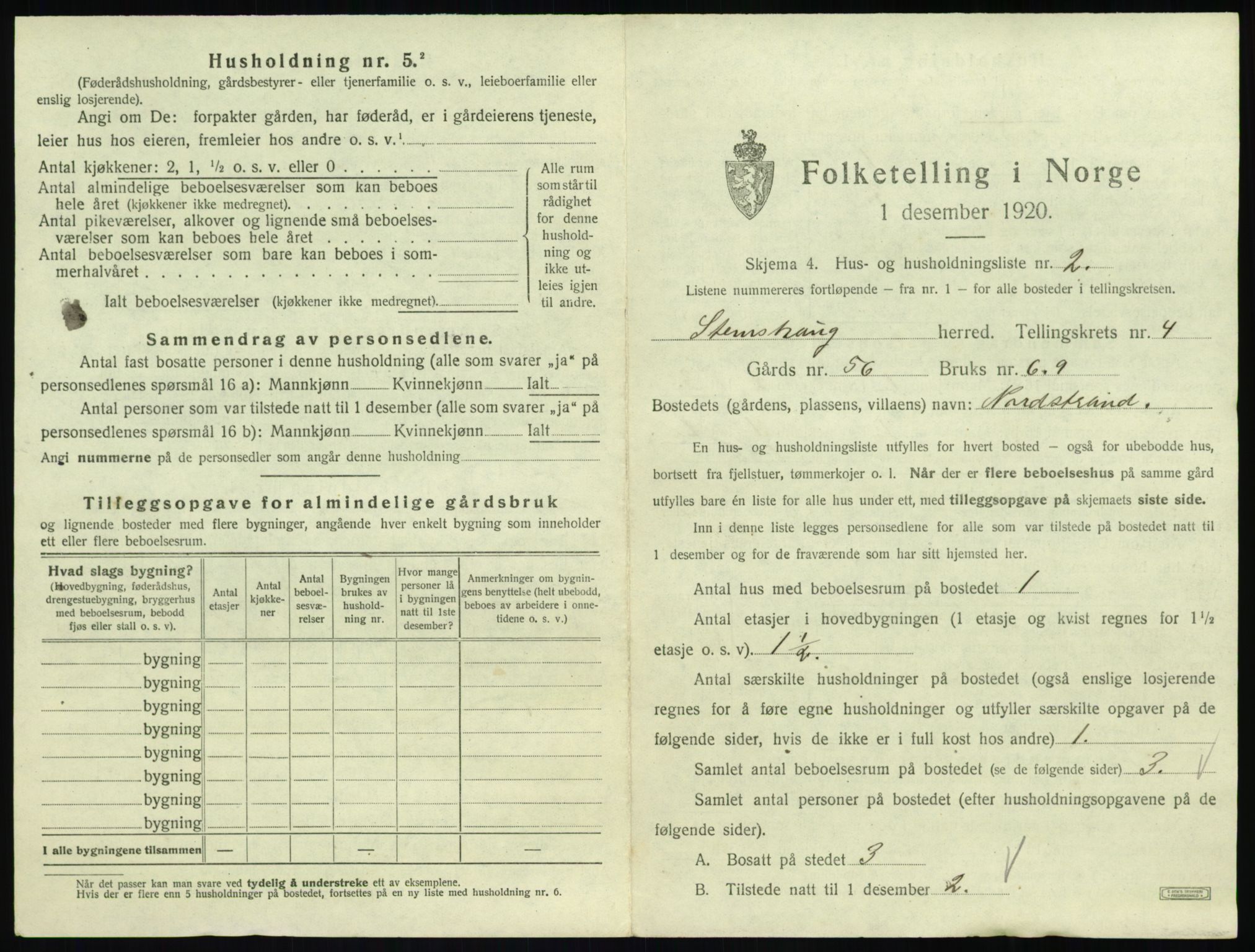 SAT, 1920 census for Stemshaug, 1920, p. 240