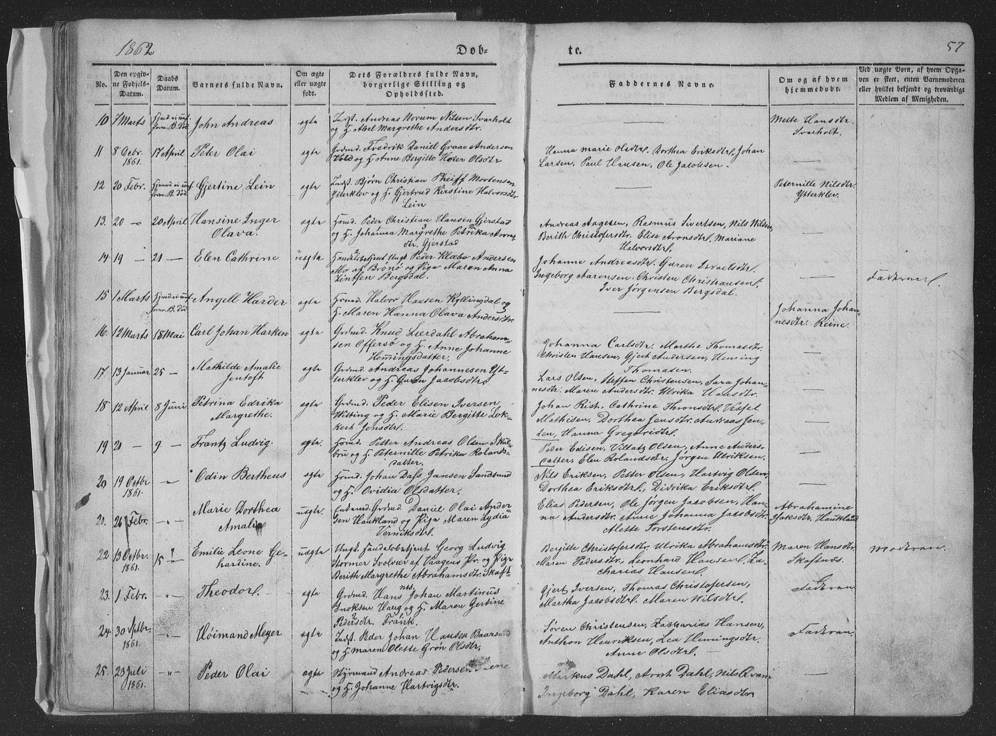 Ministerialprotokoller, klokkerbøker og fødselsregistre - Nordland, AV/SAT-A-1459/881/L1165: Parish register (copy) no. 881C02, 1854-1876, p. 57