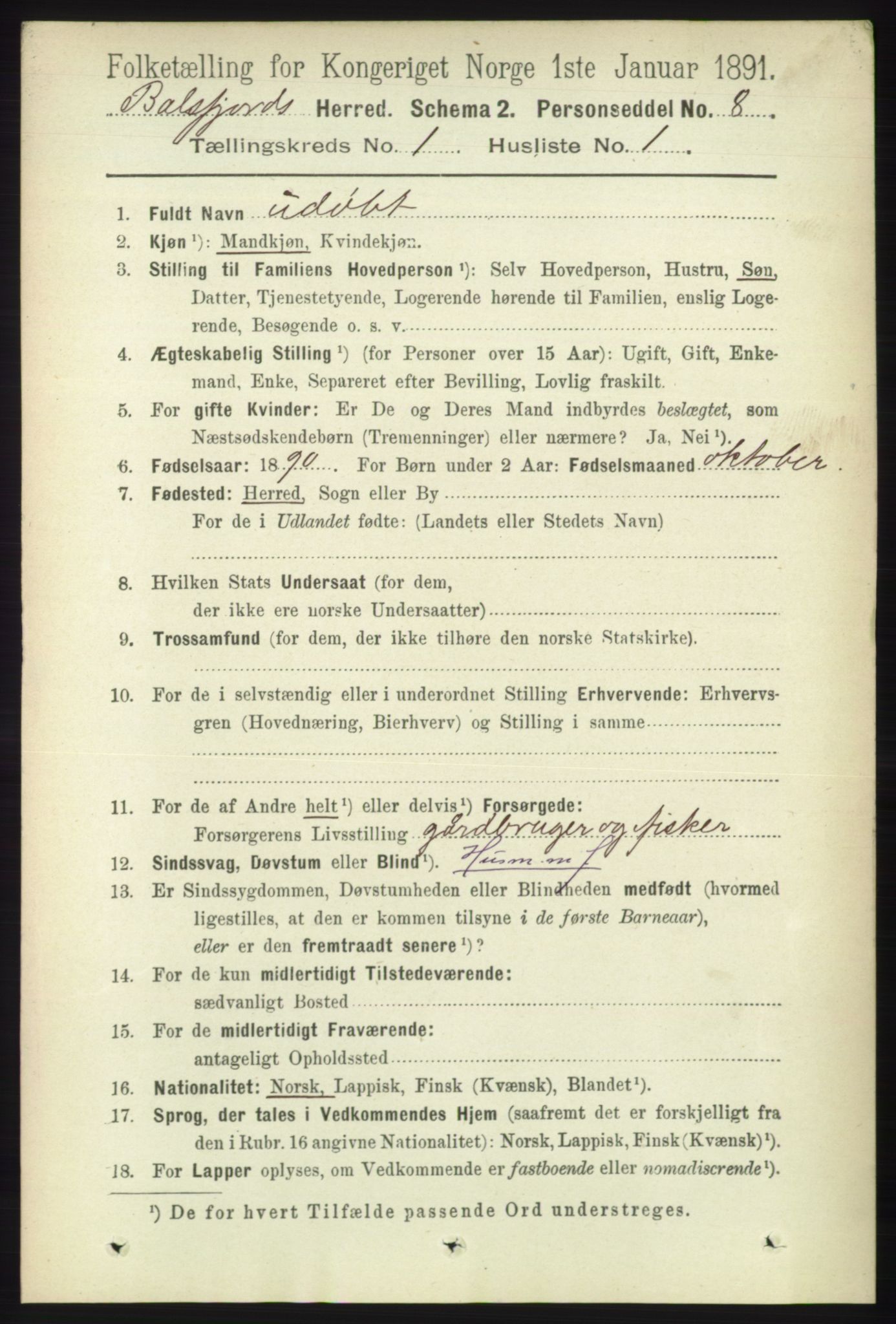 RA, 1891 census for 1933 Balsfjord, 1891, p. 79