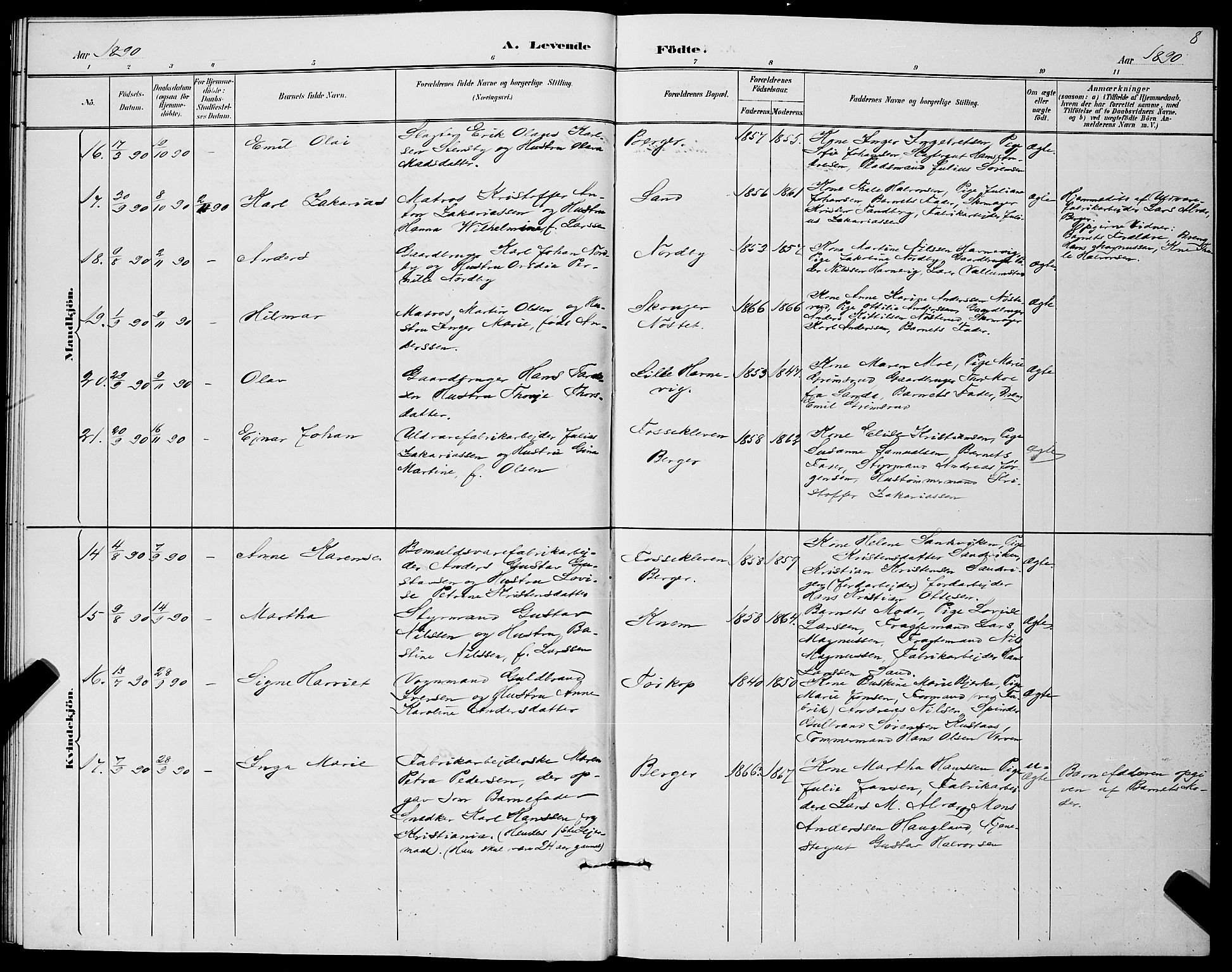 Strømm kirkebøker, SAKO/A-322/G/Ga/L0003: Parish register (copy) no. I 3, 1889-1896, p. 8