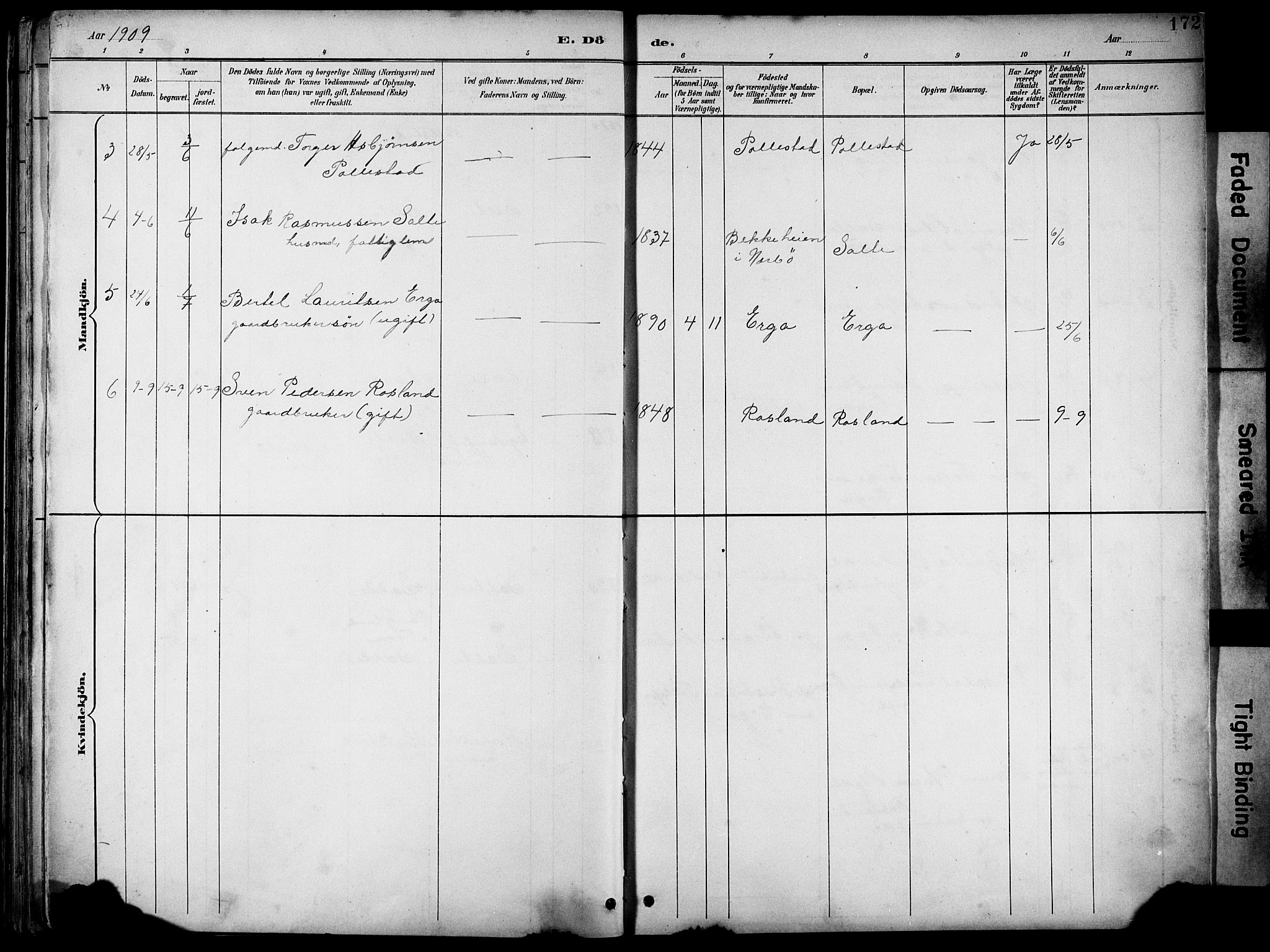 Klepp sokneprestkontor, AV/SAST-A-101803/001/3/30BB/L0005: Parish register (copy) no. B 5, 1889-1918, p. 172