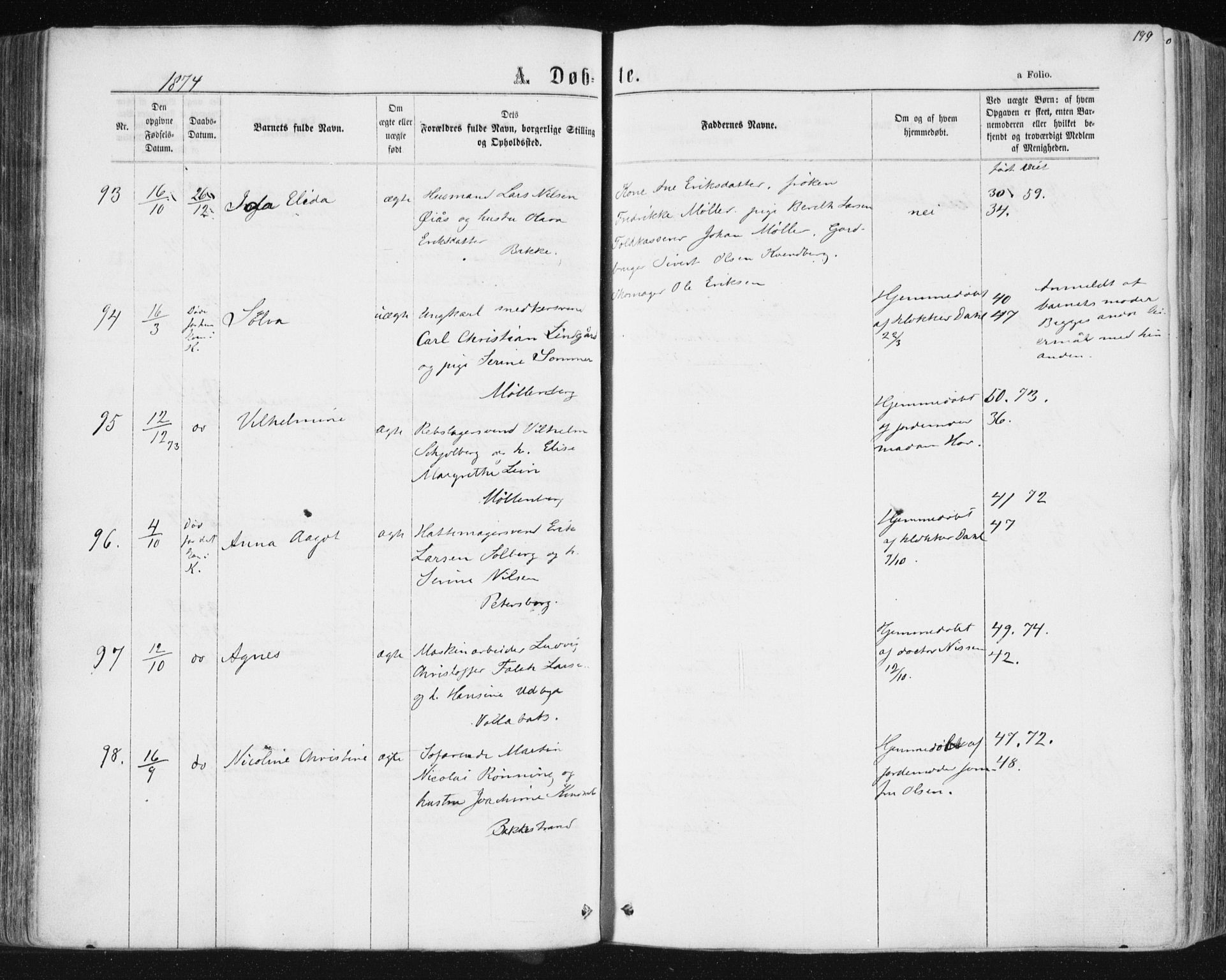 Ministerialprotokoller, klokkerbøker og fødselsregistre - Sør-Trøndelag, SAT/A-1456/604/L0186: Parish register (official) no. 604A07, 1866-1877, p. 199