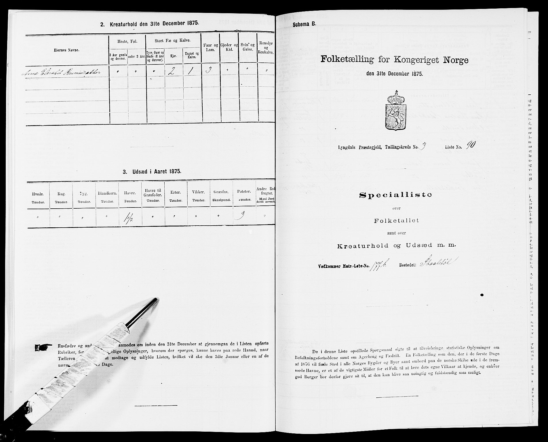 SAK, 1875 census for 1032P Lyngdal, 1875, p. 658