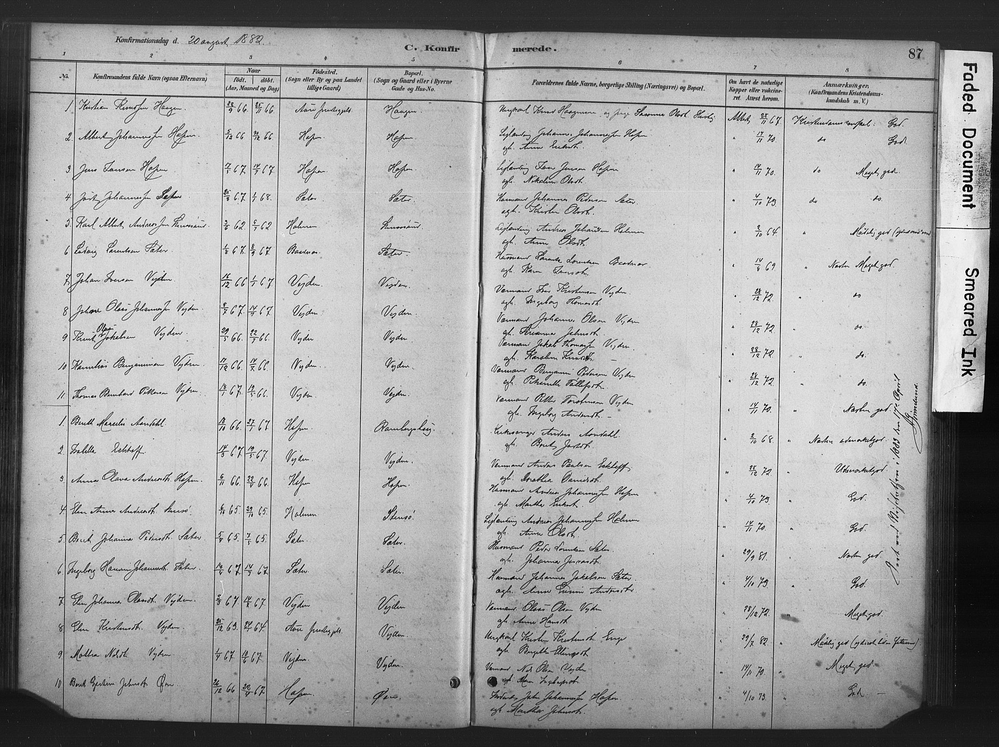 Ministerialprotokoller, klokkerbøker og fødselsregistre - Møre og Romsdal, AV/SAT-A-1454/583/L0954: Parish register (official) no. 583A01, 1880-1906, p. 87