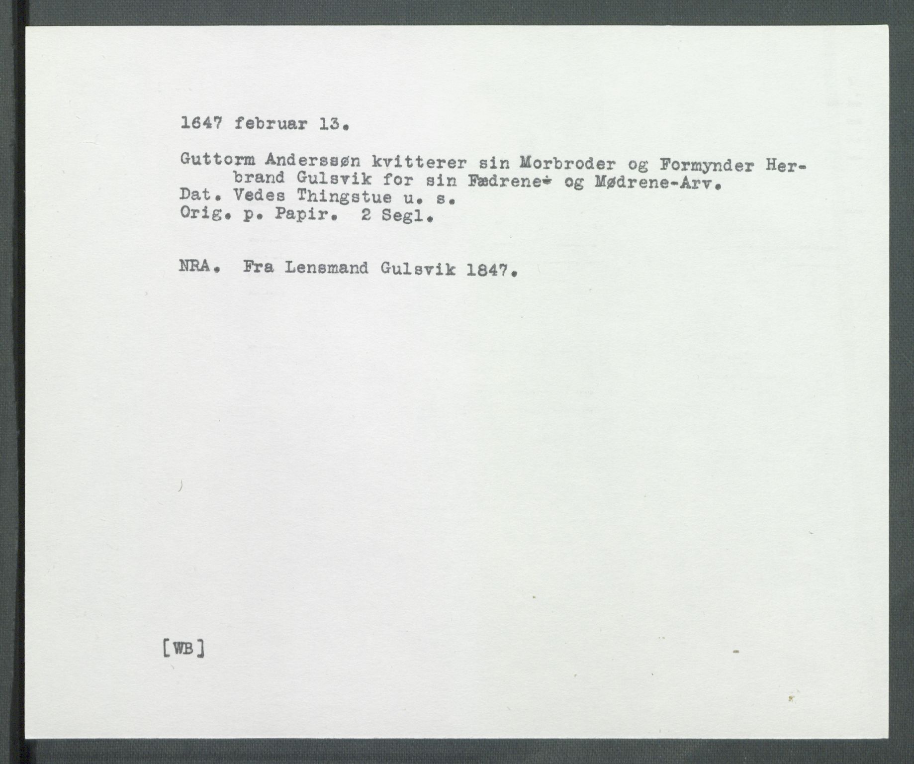 Riksarkivets diplomsamling, AV/RA-EA-5965/F02/L0160: Dokumenter, 1647, p. 3