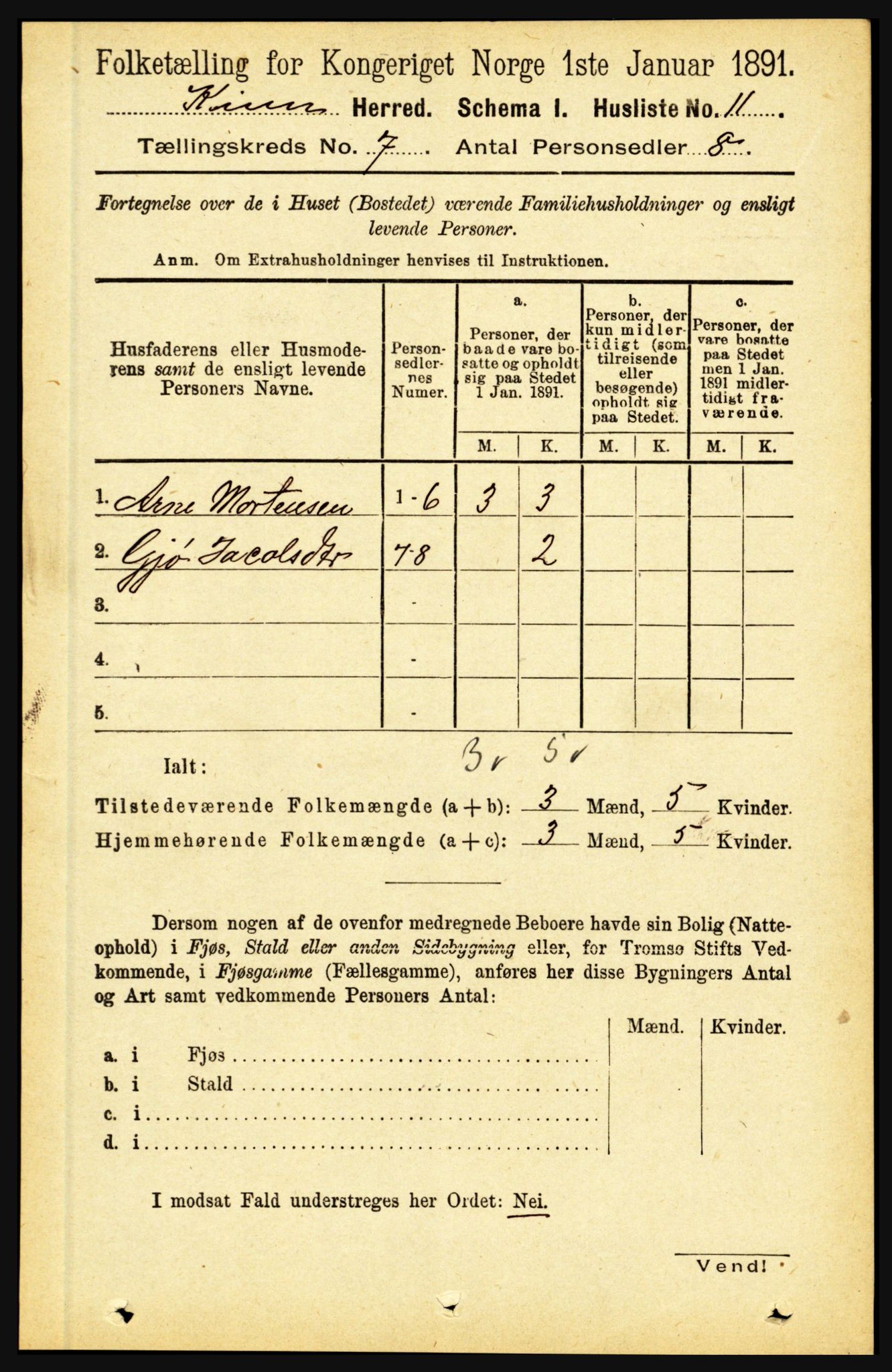 RA, 1891 census for 1437 Kinn, 1891, p. 2625