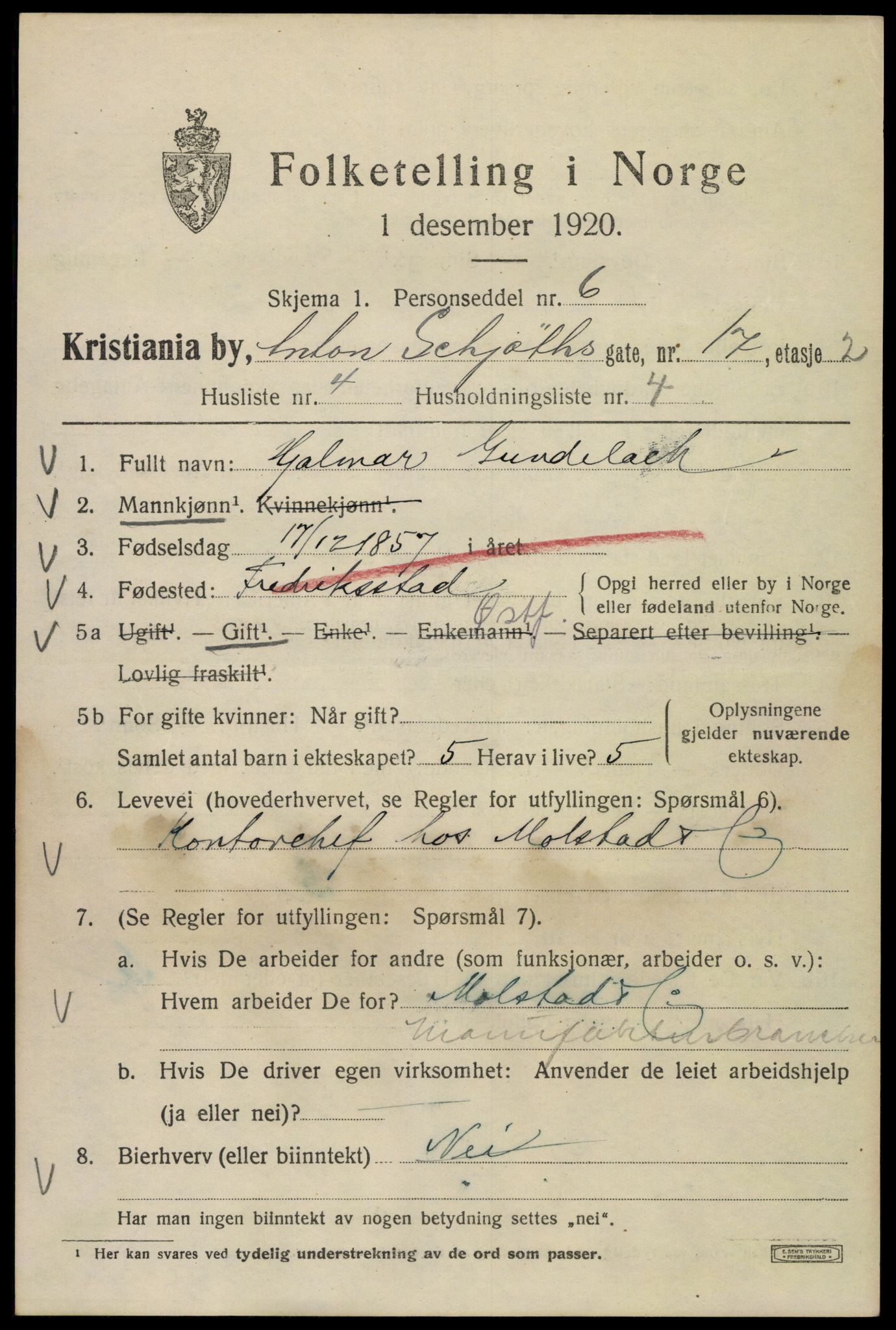 SAO, 1920 census for Kristiania, 1920, p. 141915