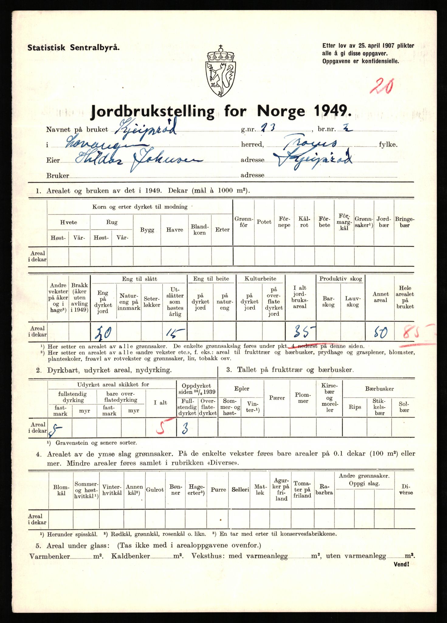 Statistisk sentralbyrå, Næringsøkonomiske emner, Jordbruk, skogbruk, jakt, fiske og fangst, AV/RA-S-2234/G/Gc/L0437: Troms: Gratangen og Lavangen, 1949, p. 165