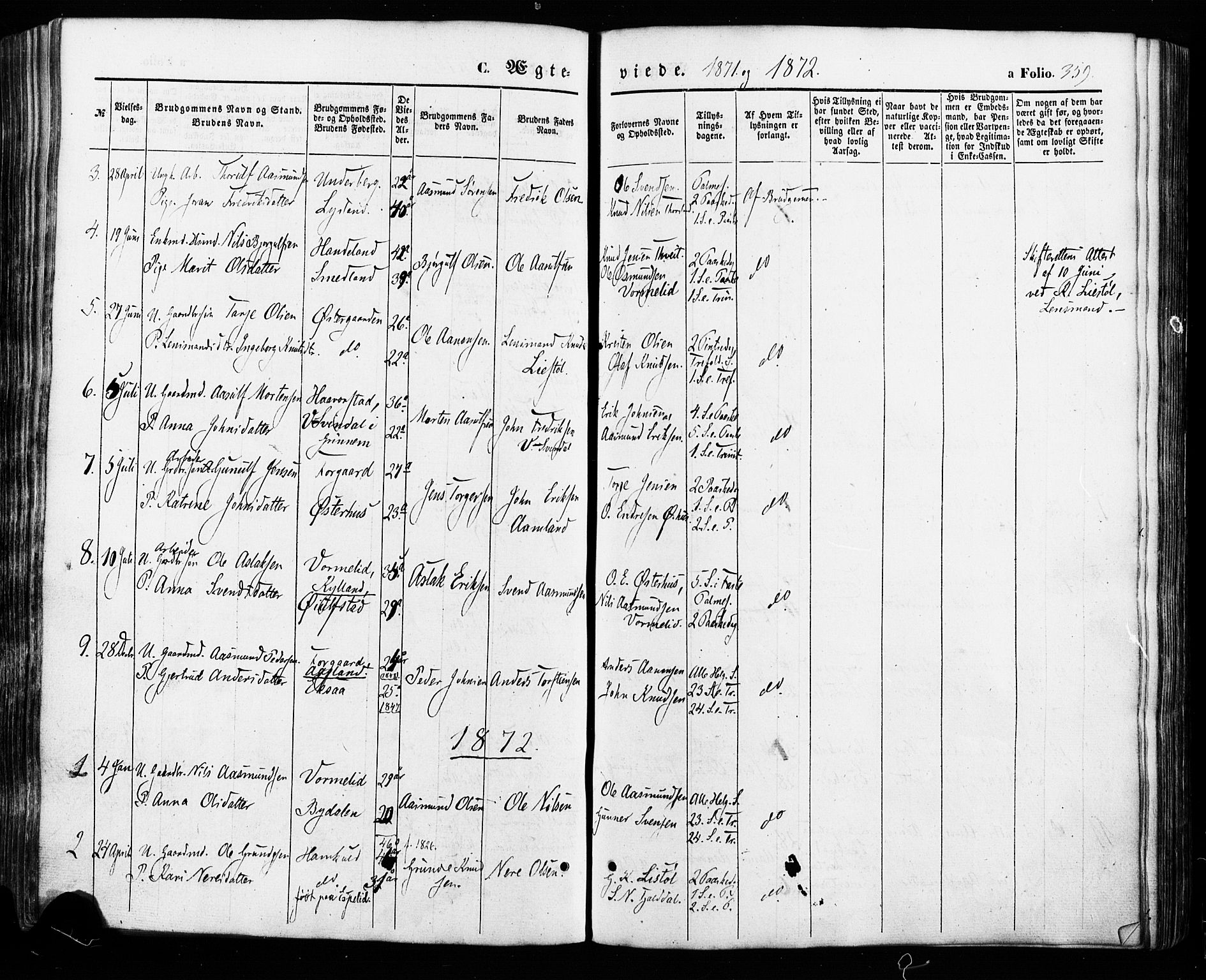 Åseral sokneprestkontor, SAK/1111-0051/F/Fa/L0002: Parish register (official) no. A 2, 1854-1884, p. 359