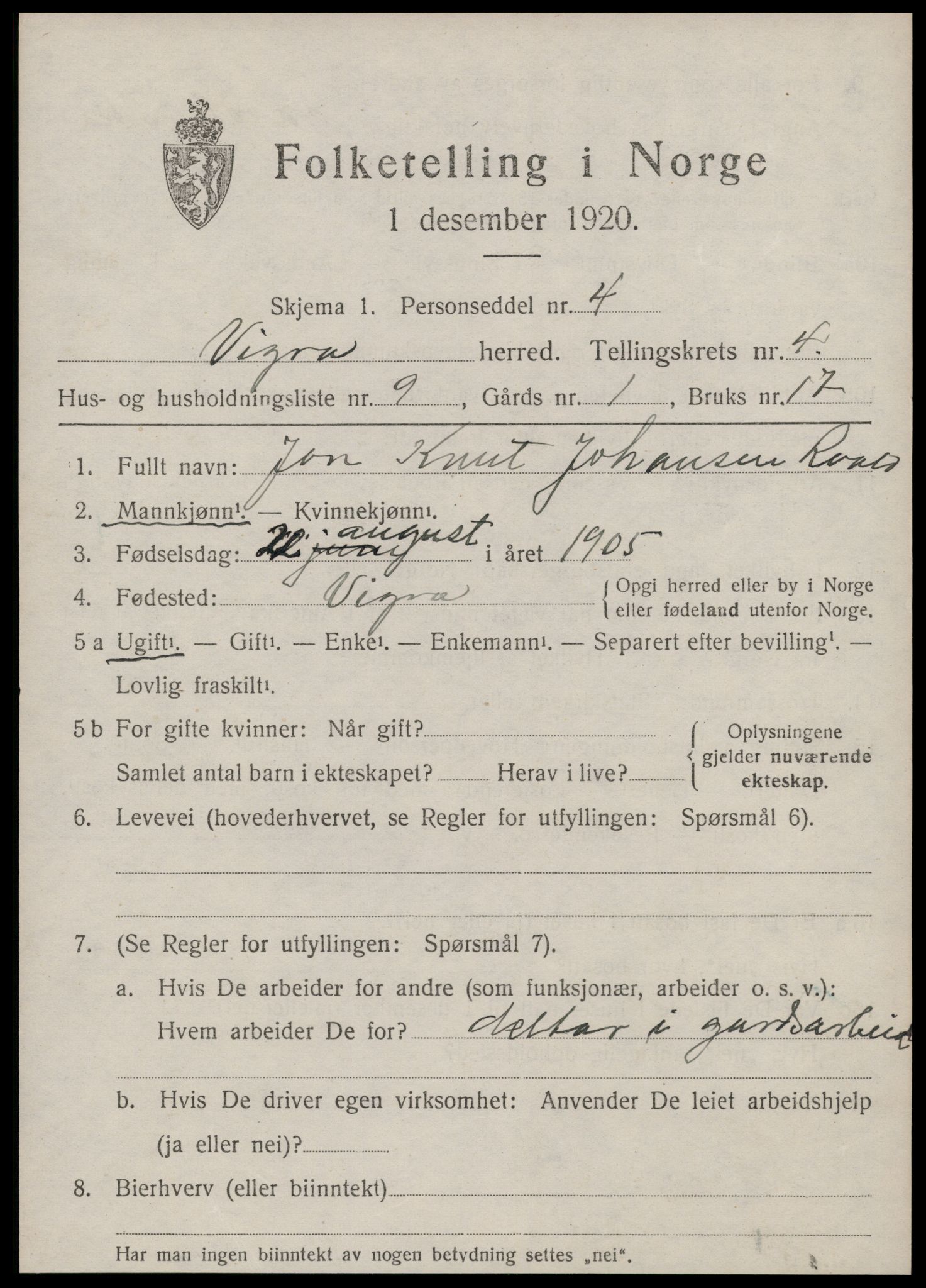 SAT, 1920 census for Vigra, 1920, p. 1904