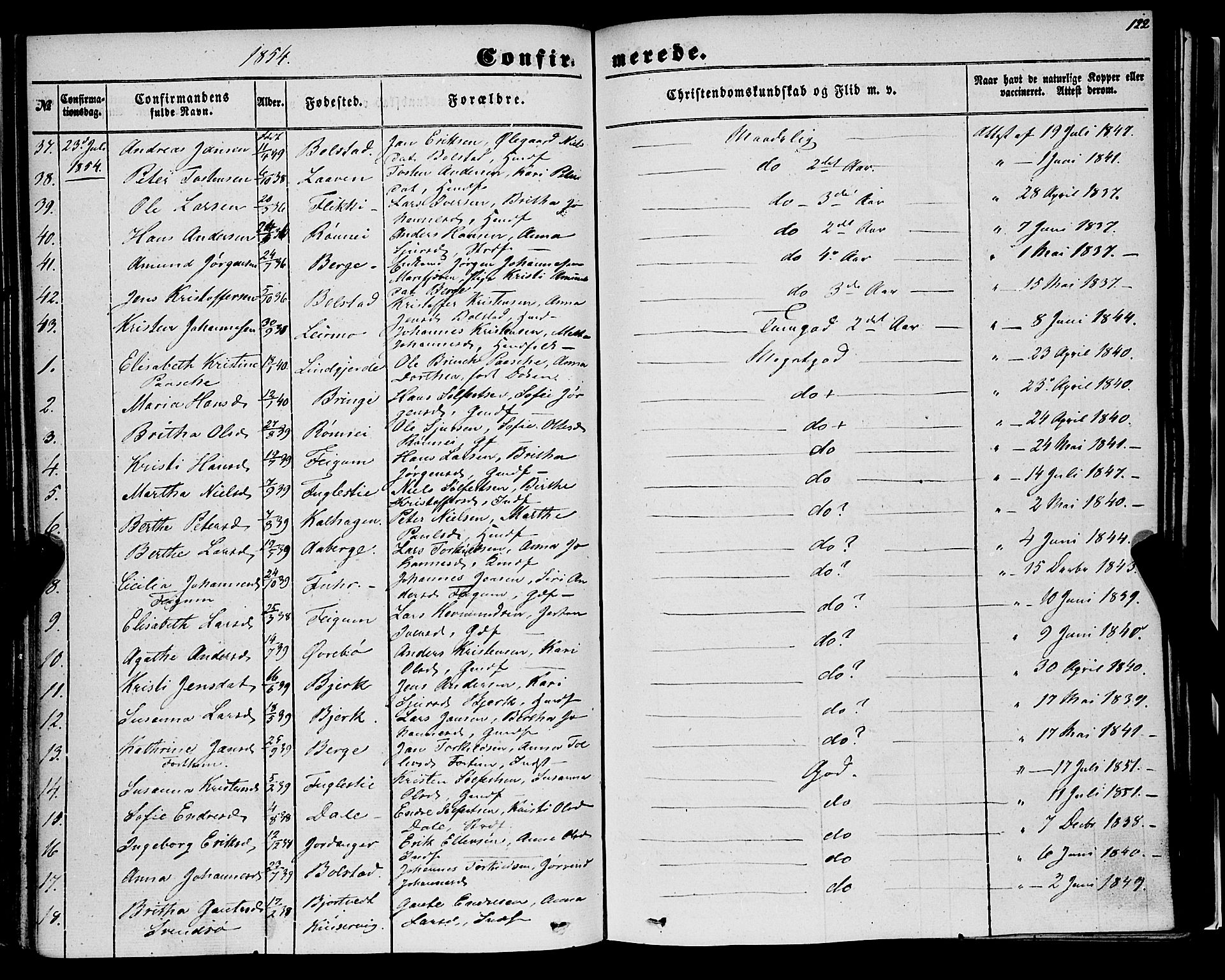 Luster sokneprestembete, AV/SAB-A-81101/H/Haa/Haaa/L0007: Parish register (official) no. A 7, 1849-1859, p. 122