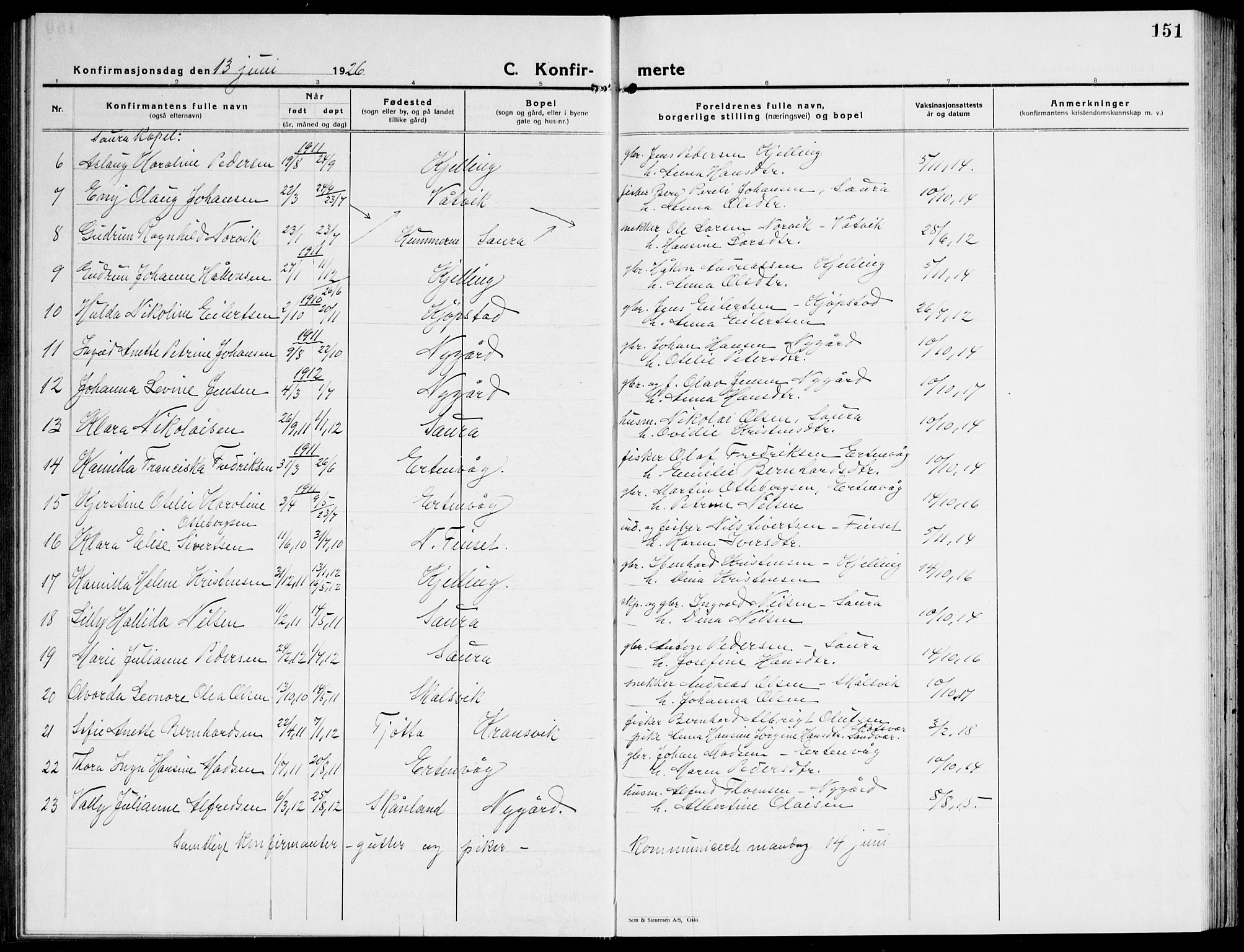 Ministerialprotokoller, klokkerbøker og fødselsregistre - Nordland, SAT/A-1459/805/L0111: Parish register (copy) no. 805C07, 1925-1943, p. 151