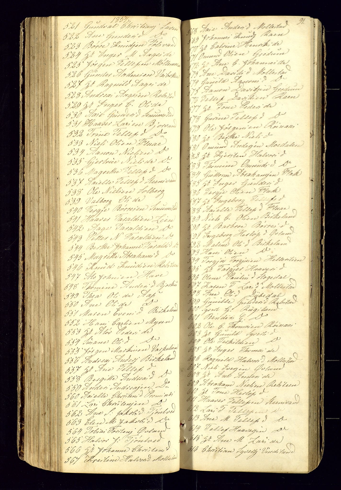 Birkenes sokneprestkontor, SAK/1111-0004/F/Fc/L0003: Communicants register no. C-3, 1849-1858, p. 91