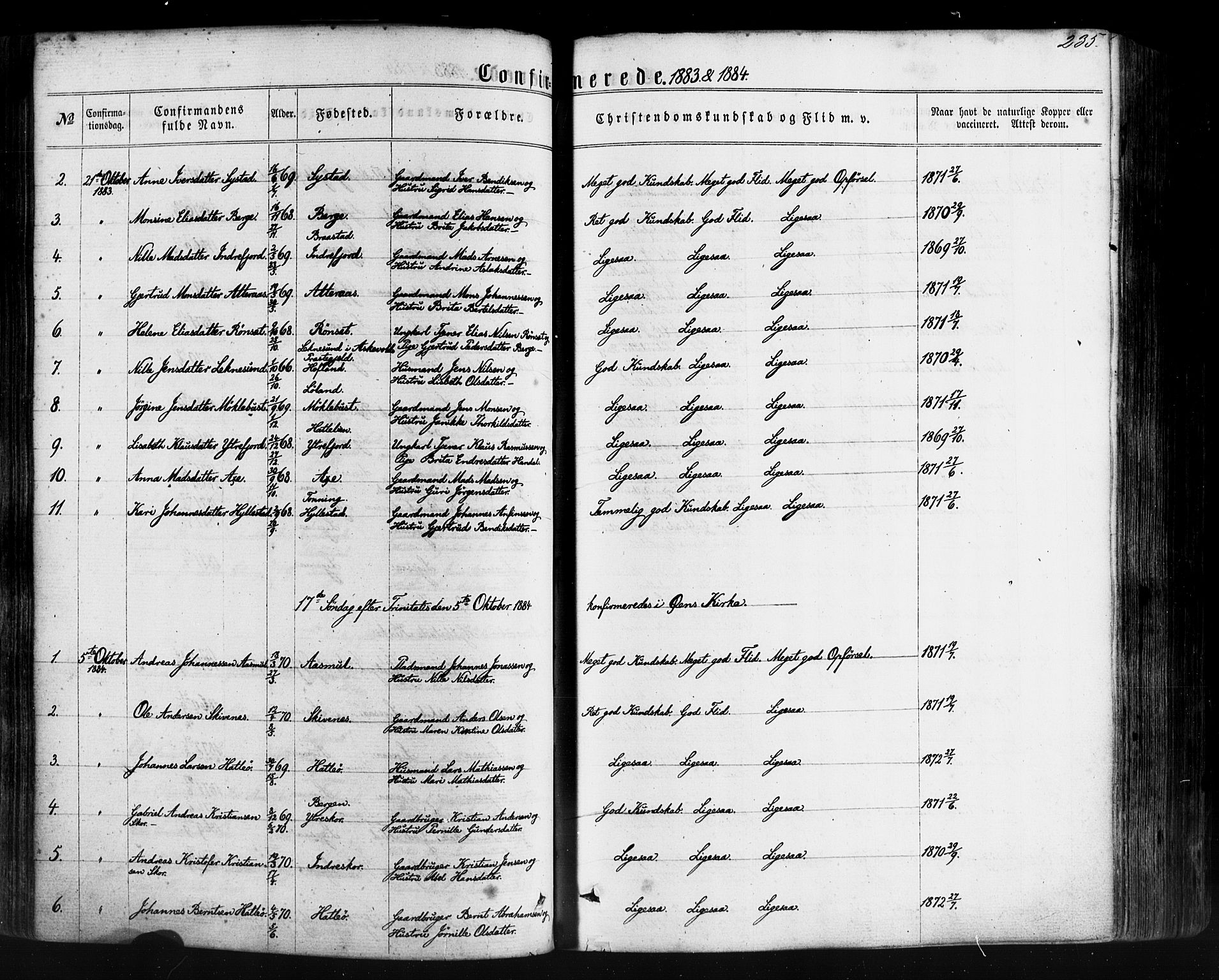 Hyllestad sokneprestembete, SAB/A-80401: Parish register (official) no. A 1, 1861-1886, p. 235