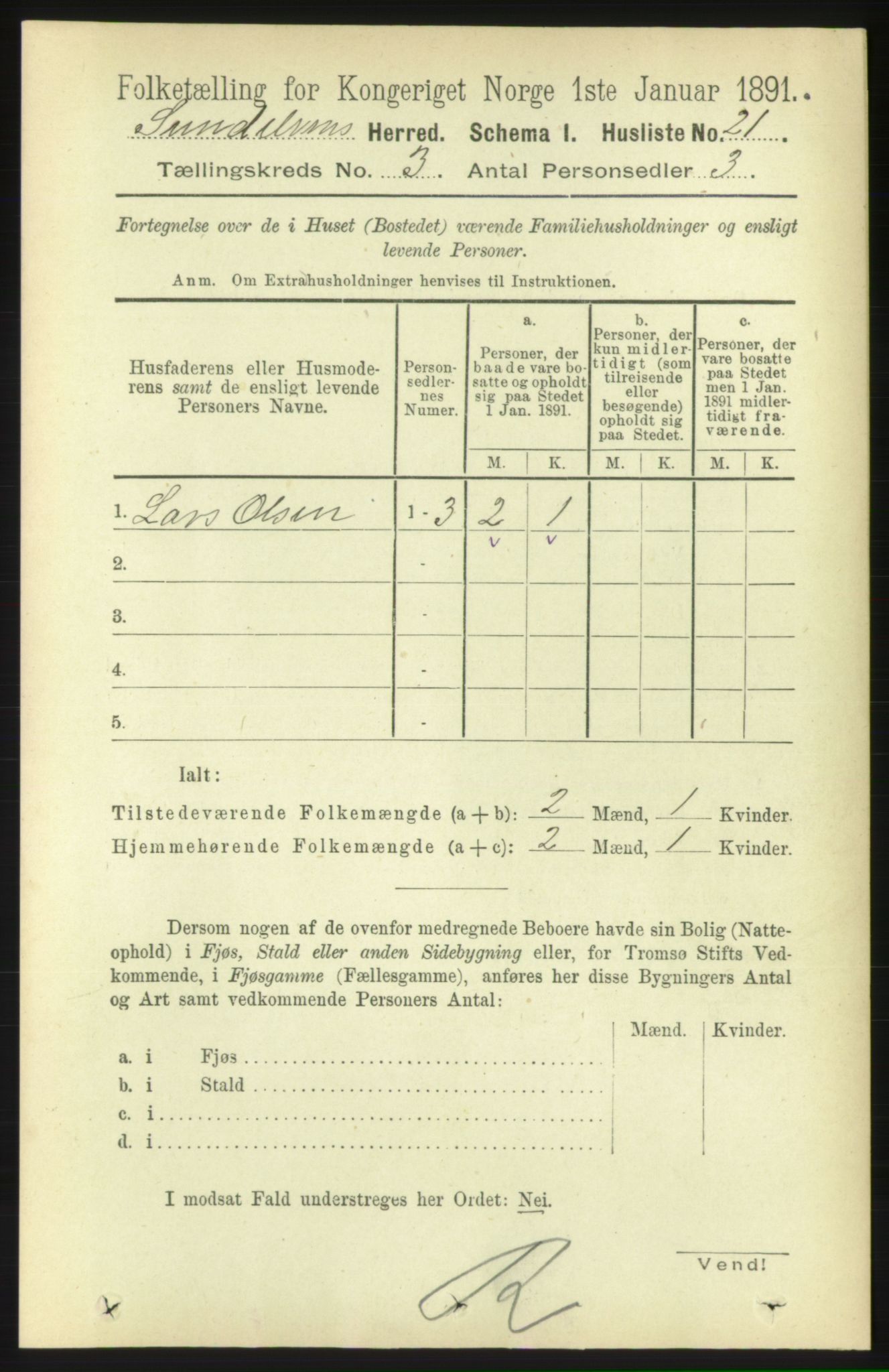 RA, 1891 census for 1523 Sunnylven, 1891, p. 603