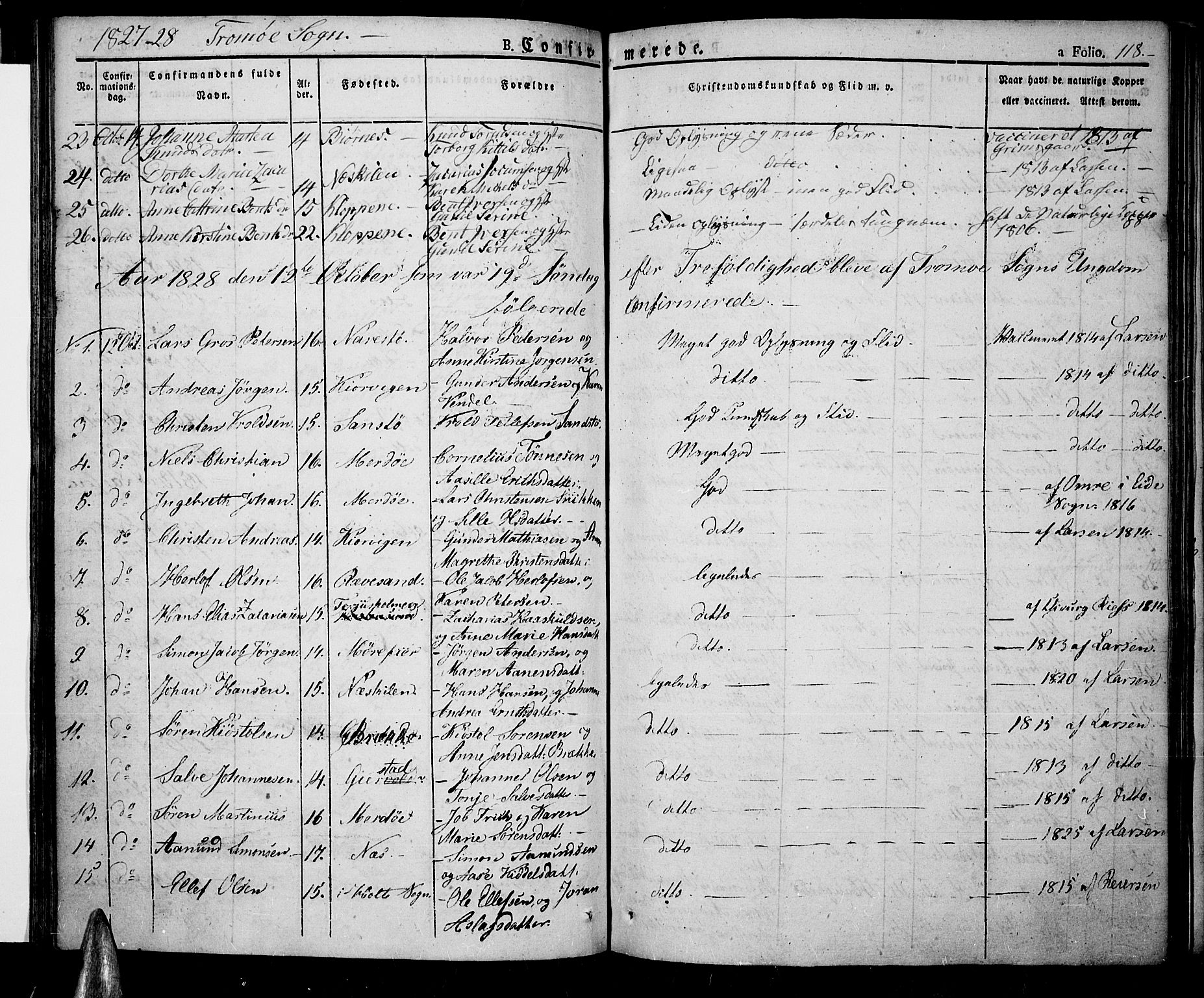 Tromøy sokneprestkontor, SAK/1111-0041/F/Fa/L0003: Parish register (official) no. A 3, 1825-1837, p. 118