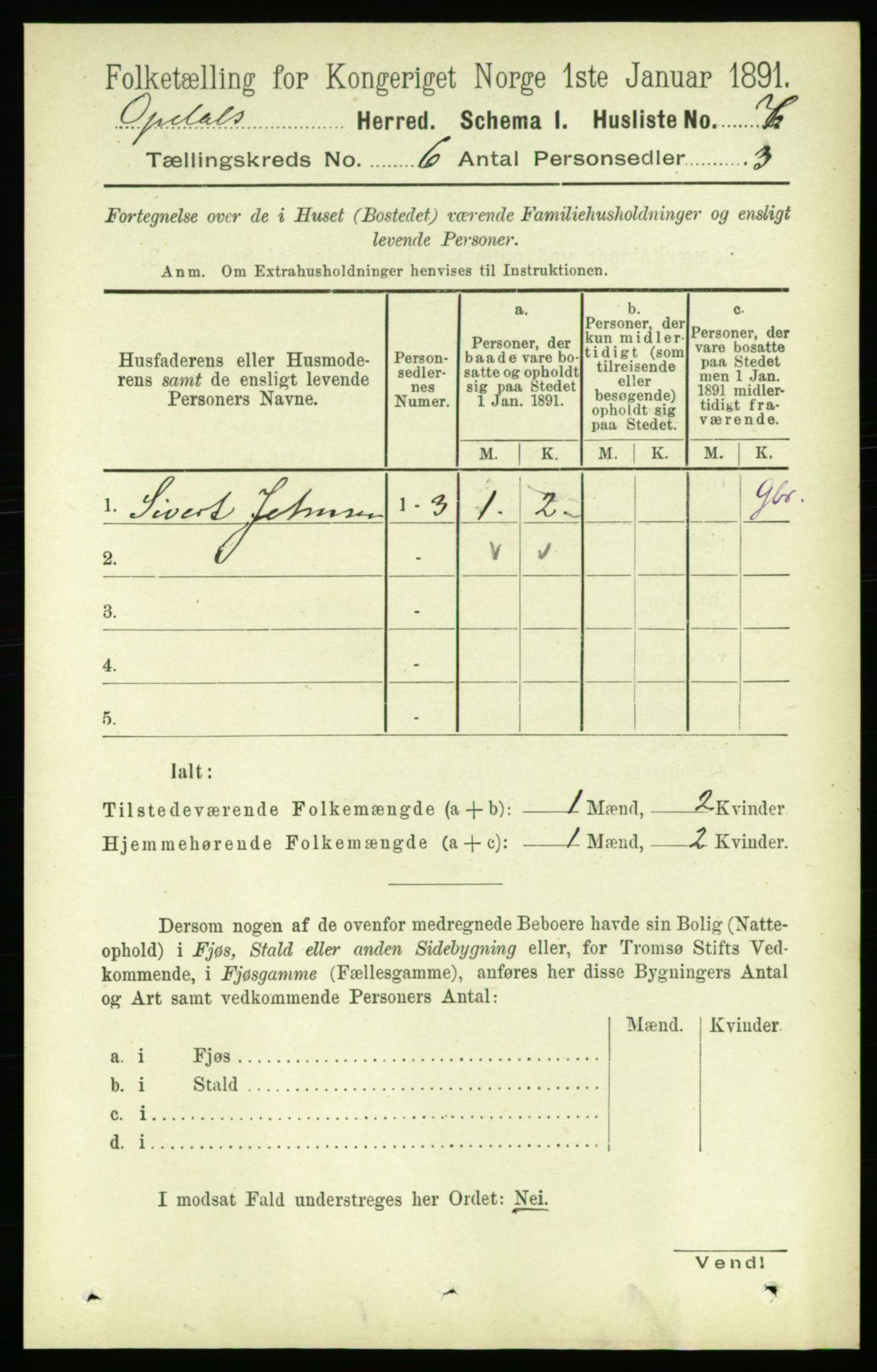 RA, 1891 census for 1634 Oppdal, 1891, p. 2678