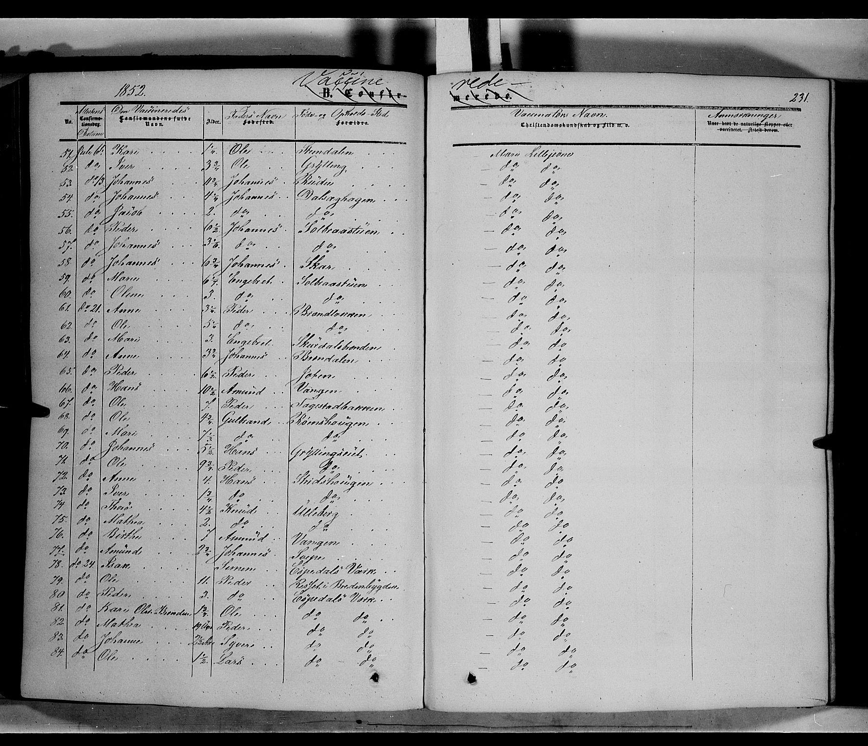 Sør-Fron prestekontor, AV/SAH-PREST-010/H/Ha/Haa/L0001: Parish register (official) no. 1, 1849-1863, p. 231