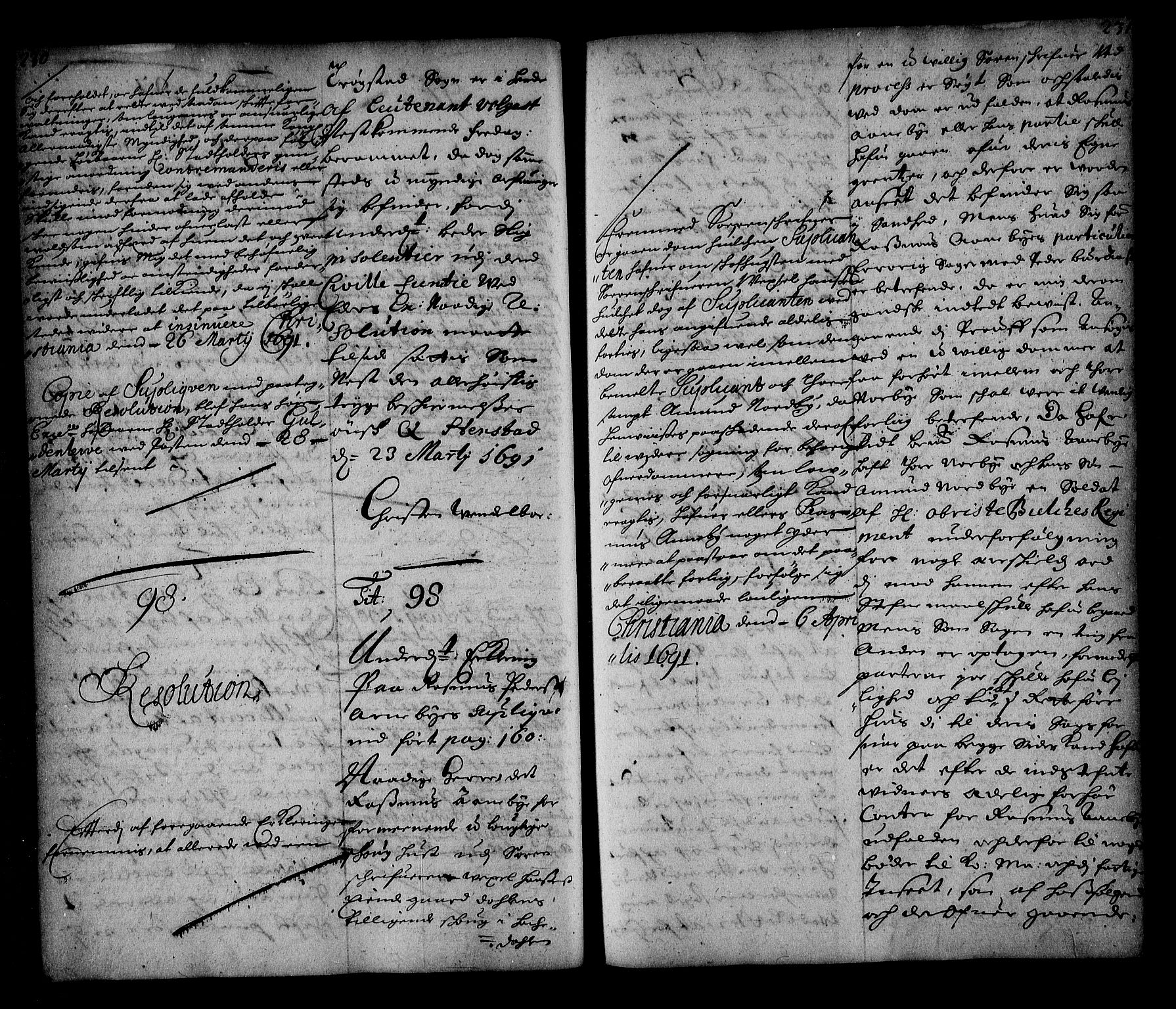 Stattholderembetet 1572-1771, AV/RA-EA-2870/Ae/L0008: Supplikasjons- og resolusjonsprotokoll, 1691, p. 230-231