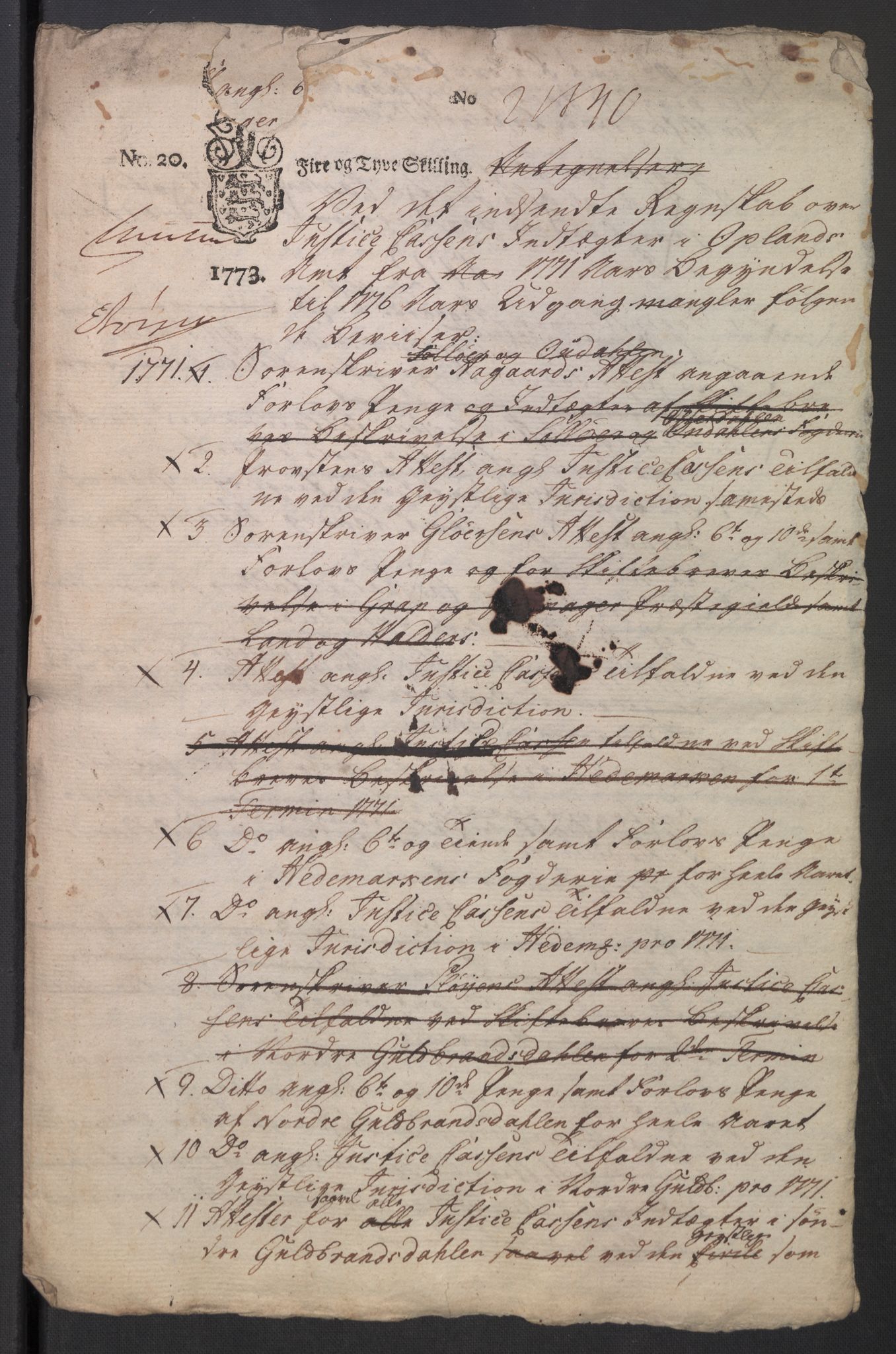 Rentekammeret inntil 1814, Reviderte regnskaper, Mindre regnskaper, AV/RA-EA-4068/Rb/L0014: Opplands amt, 1771-1779, p. 1010