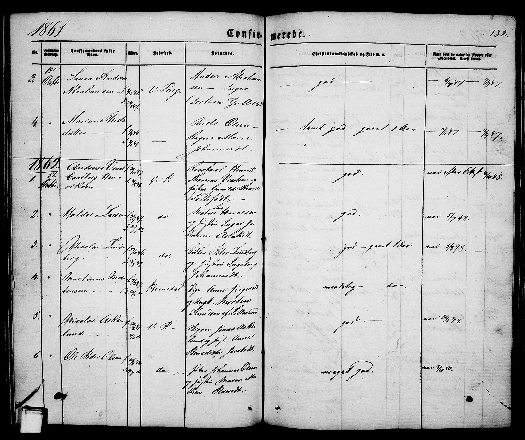 Porsgrunn kirkebøker , SAKO/A-104/G/Ga/L0002: Parish register (copy) no. I 2, 1847-1877, p. 132