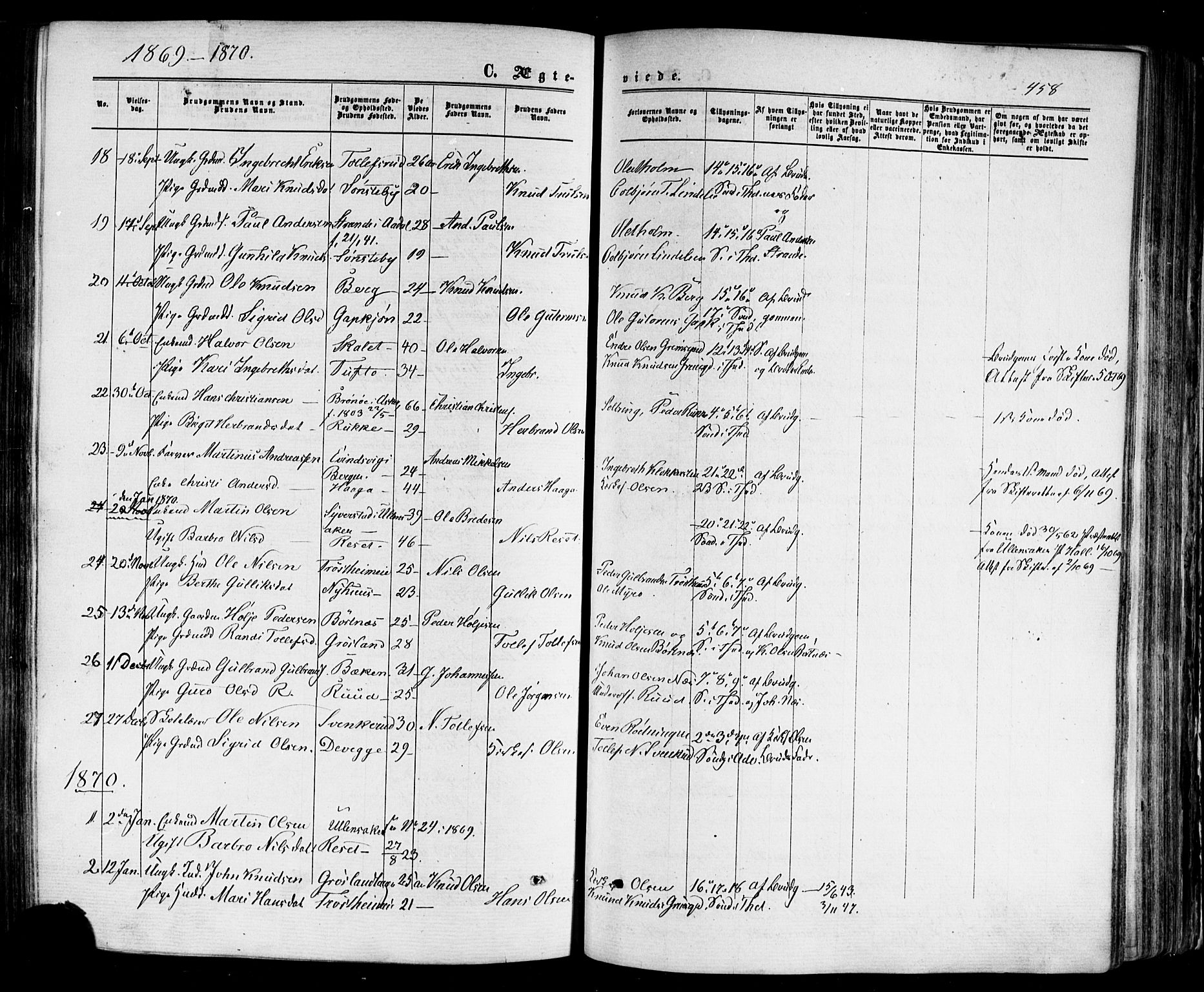 Nes kirkebøker, SAKO/A-236/F/Fa/L0010: Parish register (official) no. 10, 1864-1880, p. 458