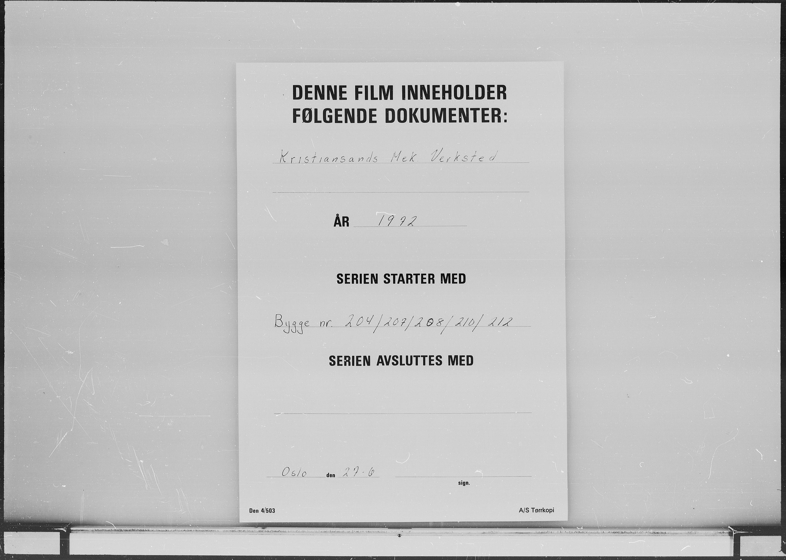 Kristiansand Mekaniske Verksted, SAK/D/0612/G/Ga/L0006/0002: Reprofoto av tegninger m.m. / 36 mm mikrofilmruller, reprofoto av skipstegninger, byggenr. 134-212, p. 2