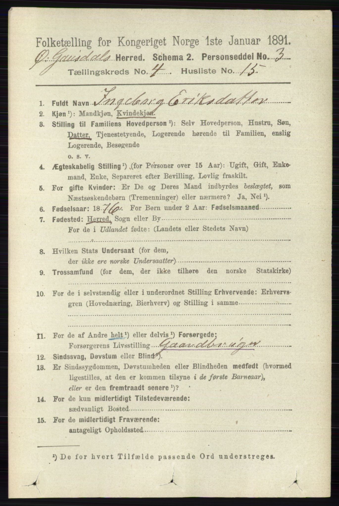 RA, 1891 census for 0522 Østre Gausdal, 1891, p. 2579