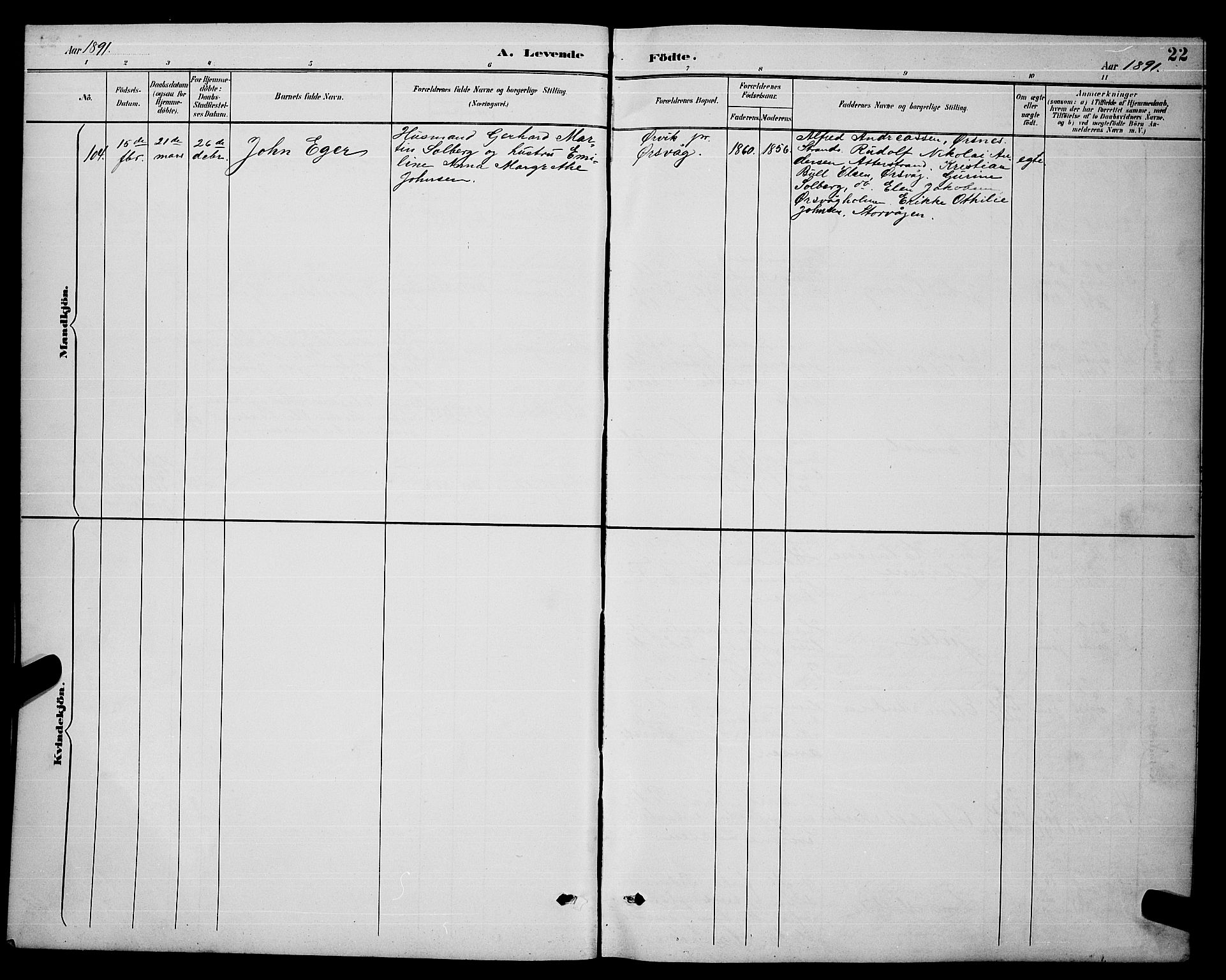 Ministerialprotokoller, klokkerbøker og fødselsregistre - Nordland, AV/SAT-A-1459/874/L1077: Parish register (copy) no. 874C06, 1891-1900, p. 22