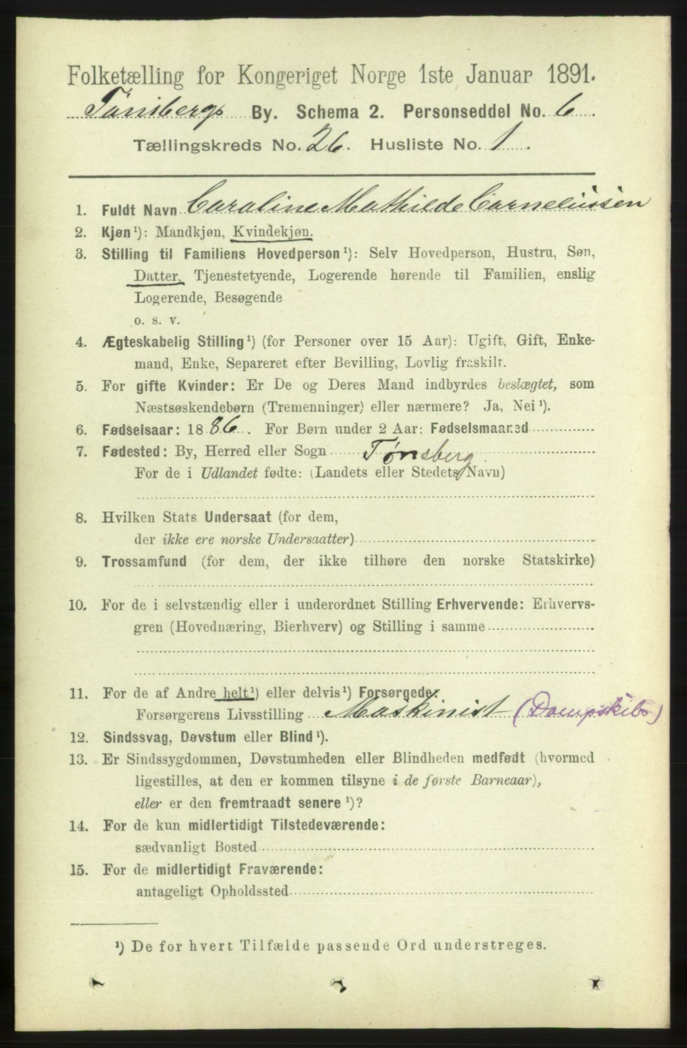 RA, 1891 census for 0705 Tønsberg, 1891, p. 6651