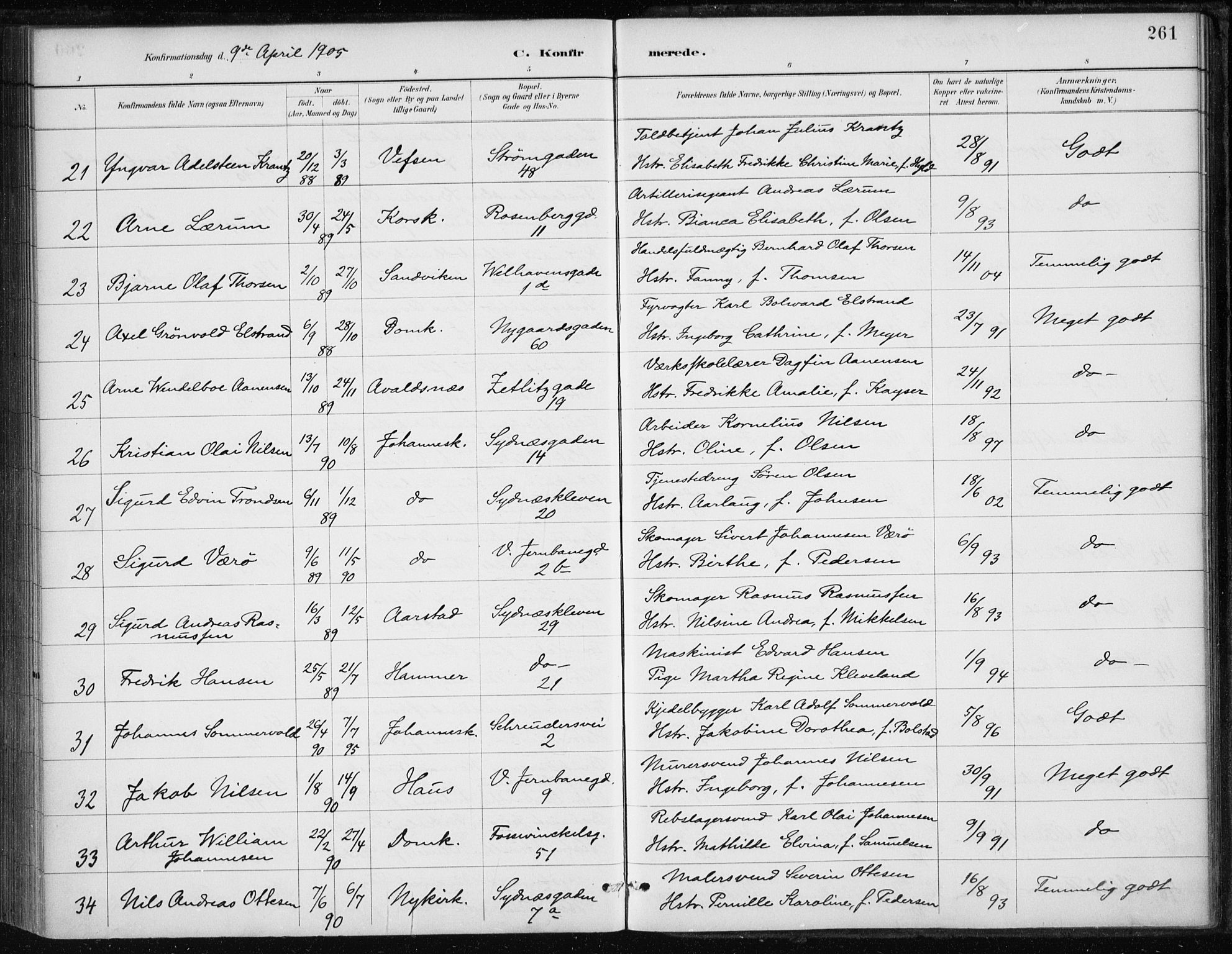 Johanneskirken sokneprestembete, AV/SAB-A-76001/H/Haa/L0008: Parish register (official) no. C 1, 1885-1907, p. 261