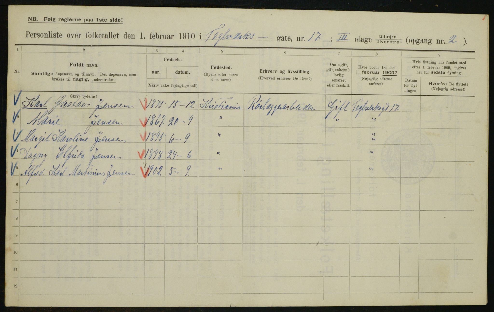 OBA, Municipal Census 1910 for Kristiania, 1910, p. 102144