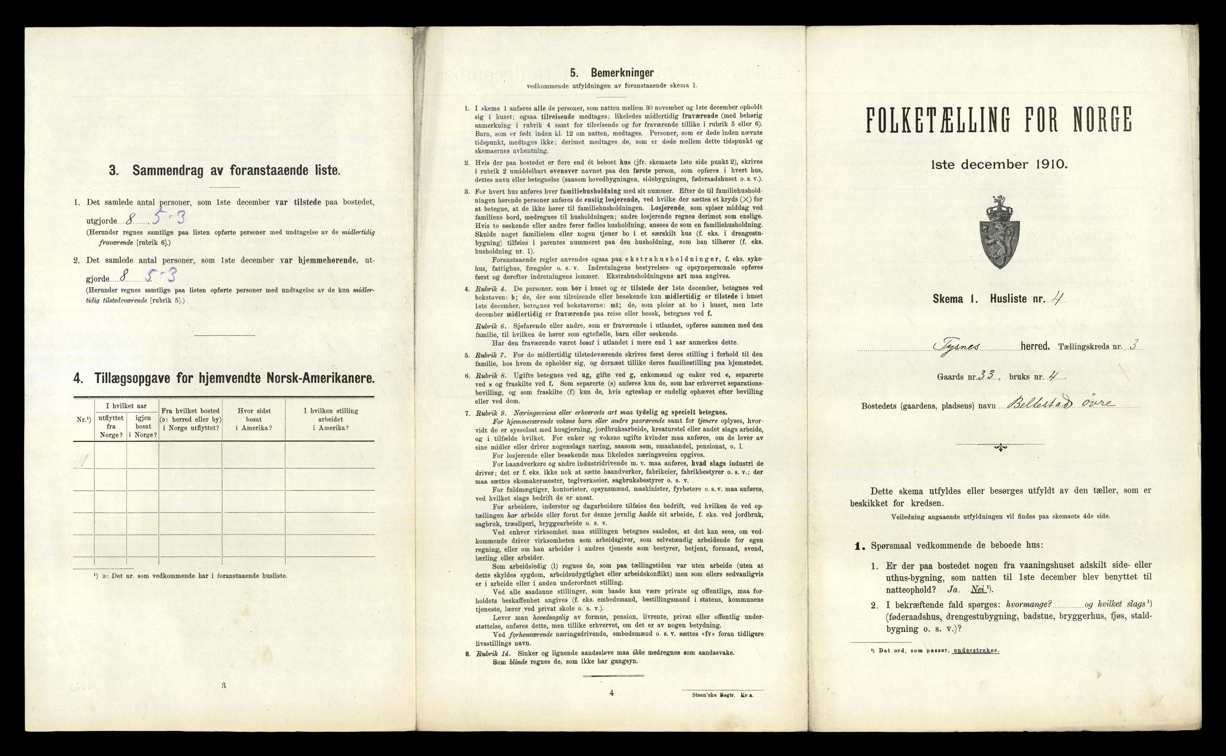 RA, 1910 census for Tysnes, 1910, p. 232