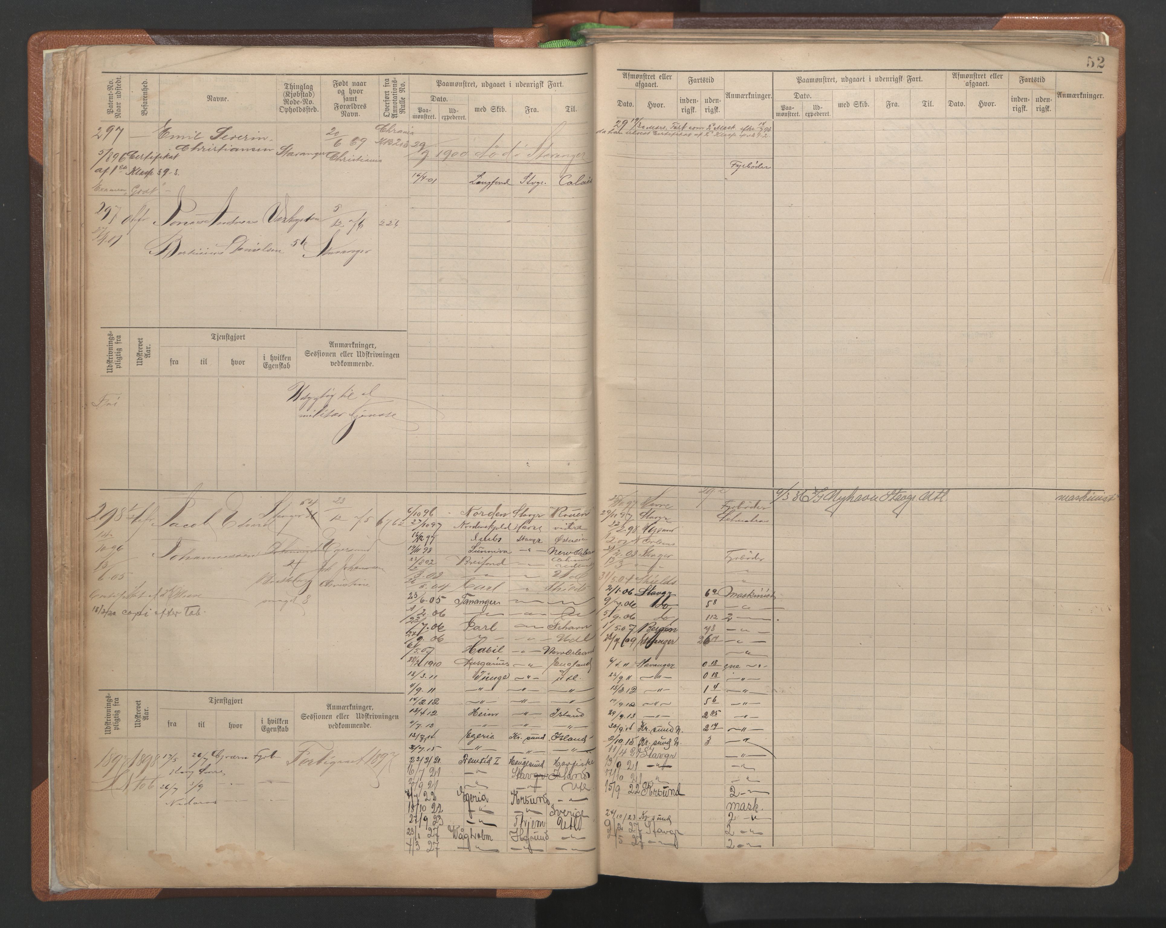 Stavanger sjømannskontor, AV/SAST-A-102006/F/Fe/L0002: Maskinist- og fyrbøterrulle, patentnr. 195-781, 1893-1922, p. 56