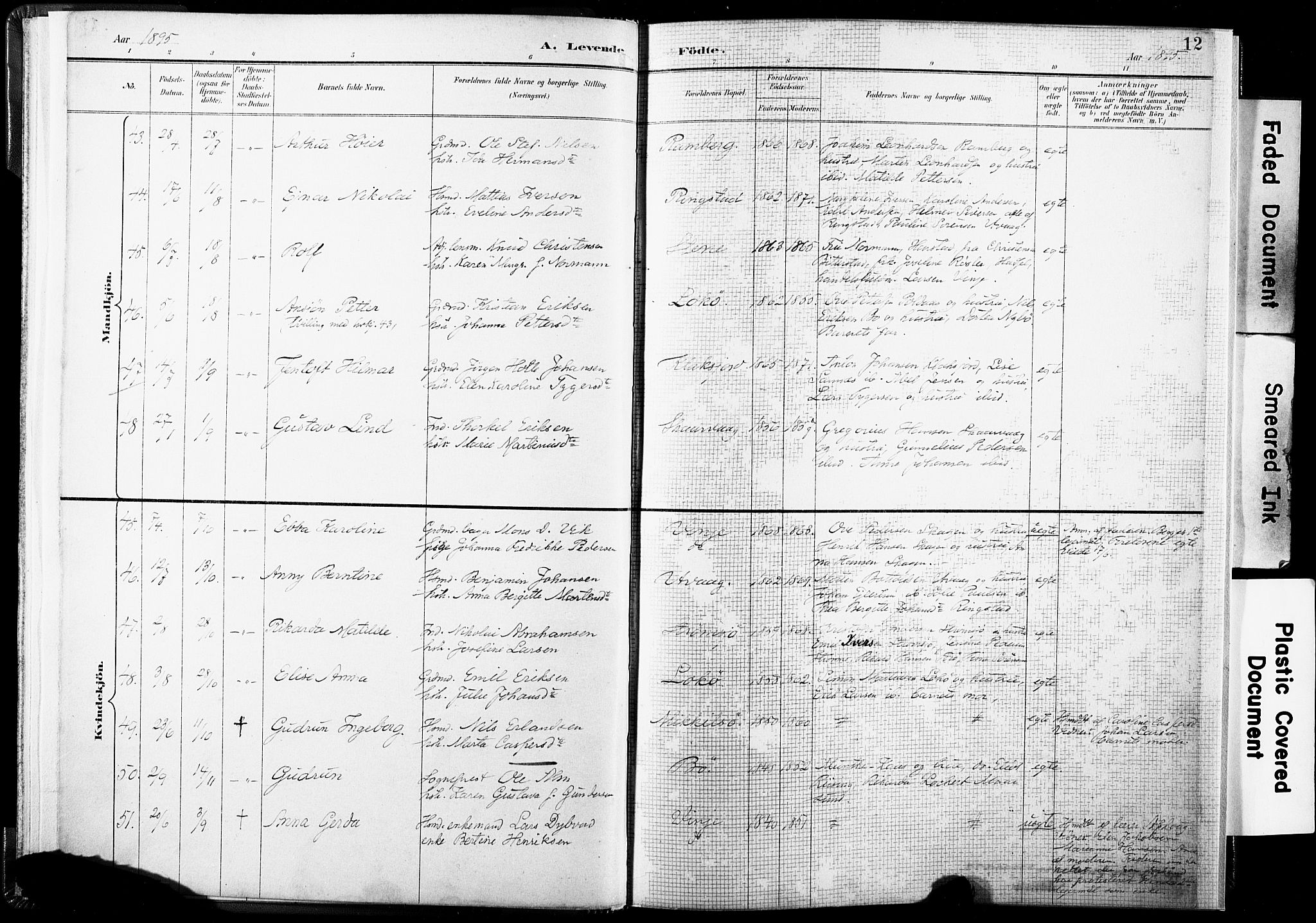 Ministerialprotokoller, klokkerbøker og fødselsregistre - Nordland, AV/SAT-A-1459/891/L1304: Parish register (official) no. 891A09, 1895-1921, p. 12